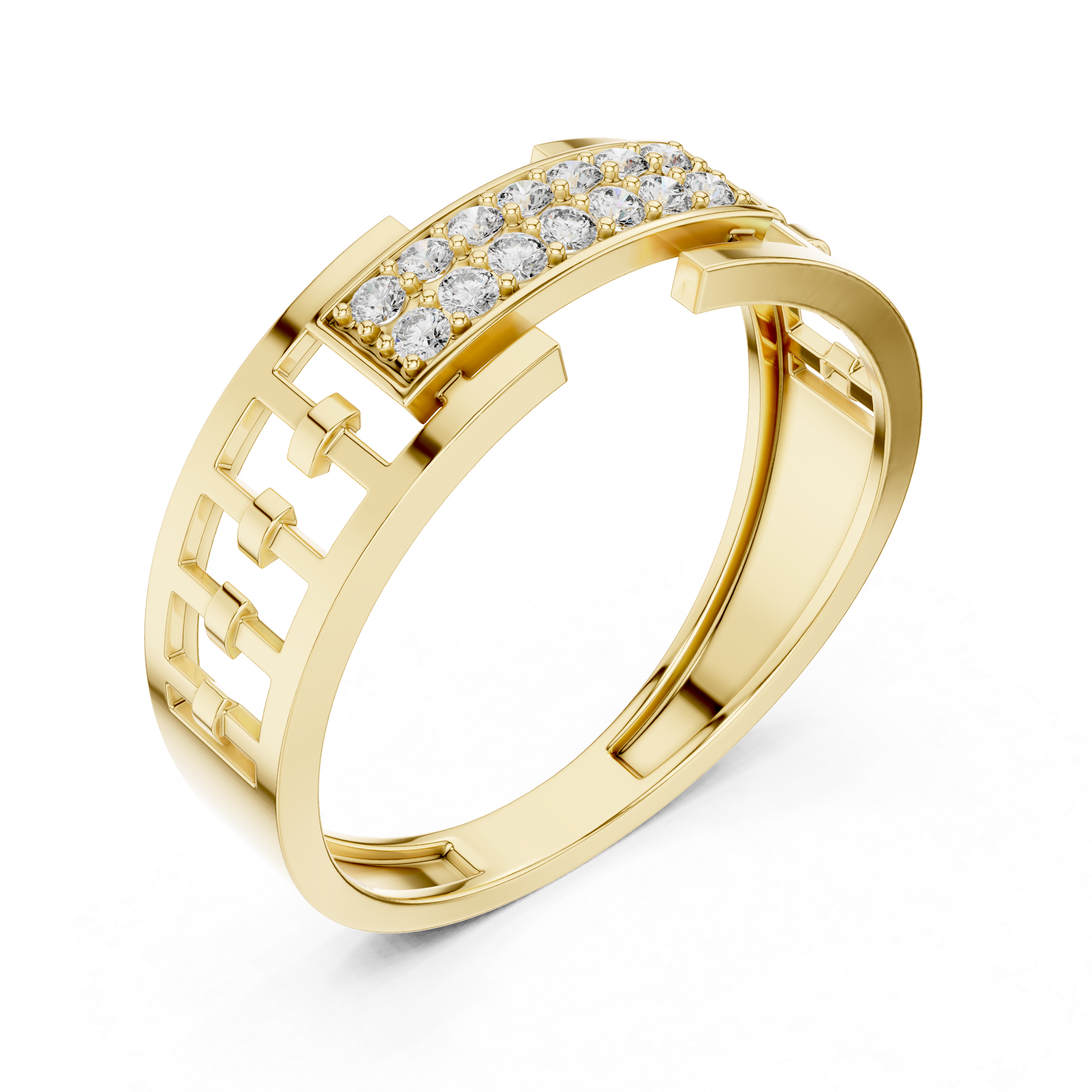 Modern Open Frame Diamond Ring with Geometric Pavé Center