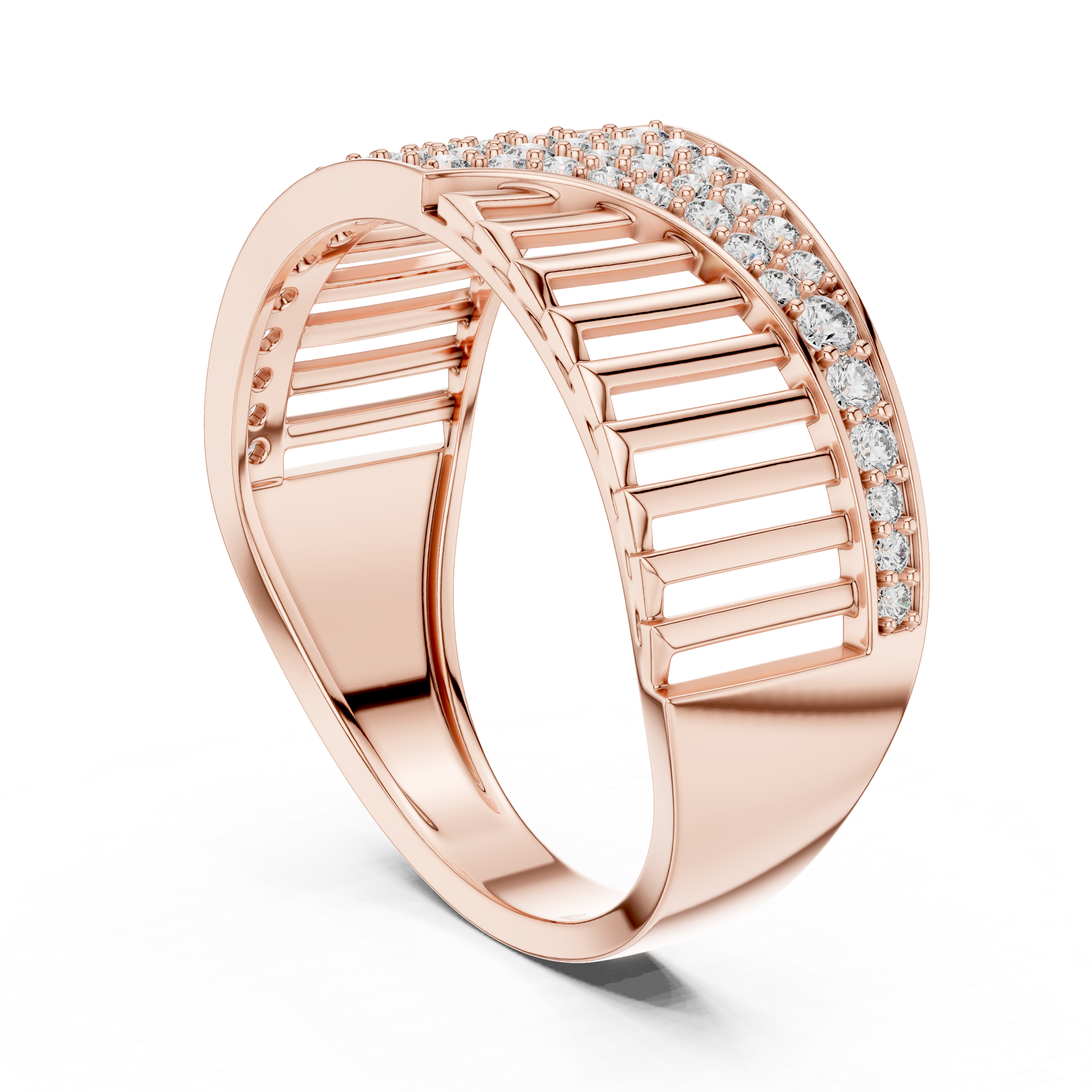 Modern Wave Pavé Diamond Ring with Open Bar Architecture