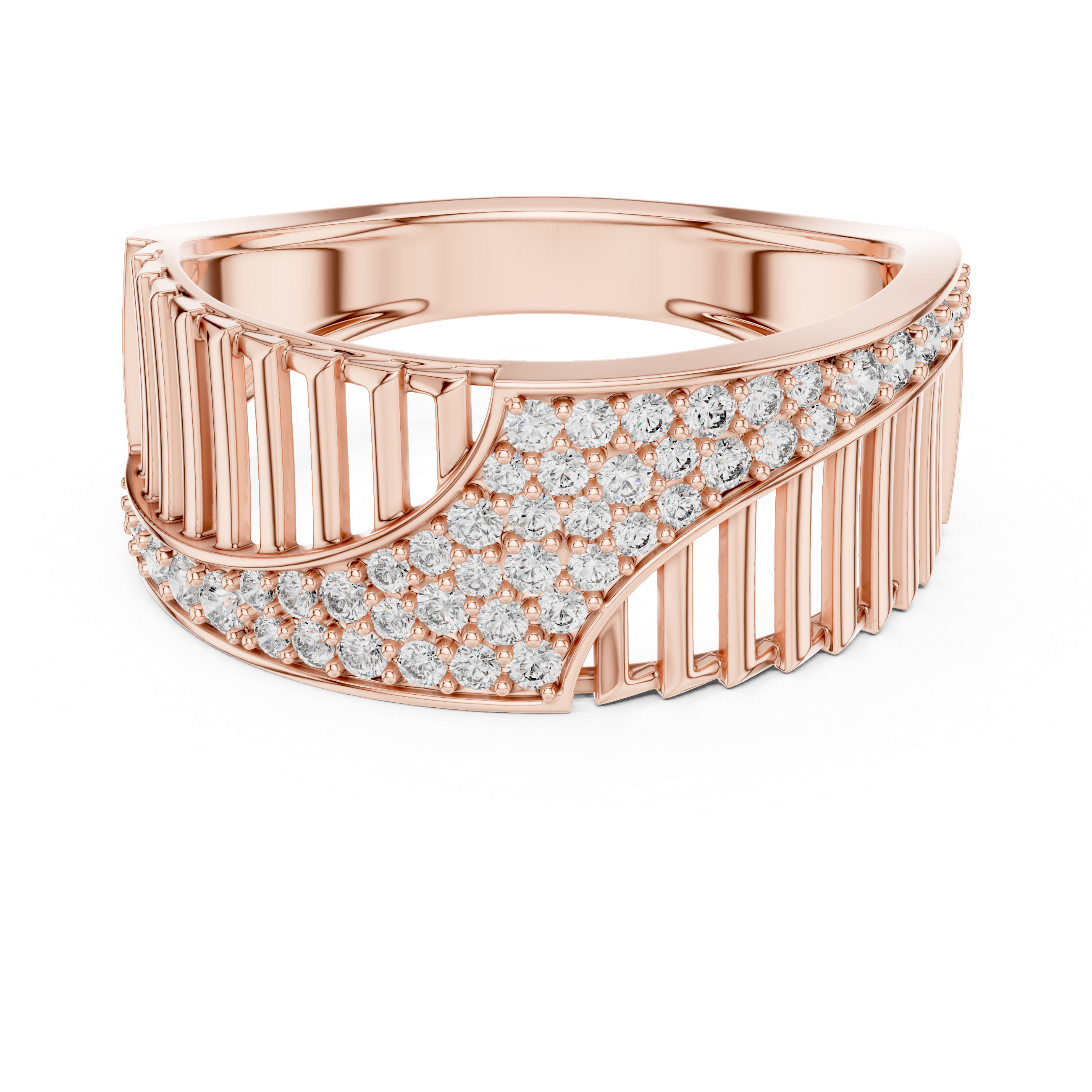 Modern Wave Pavé Diamond Ring with Open Bar Architecture