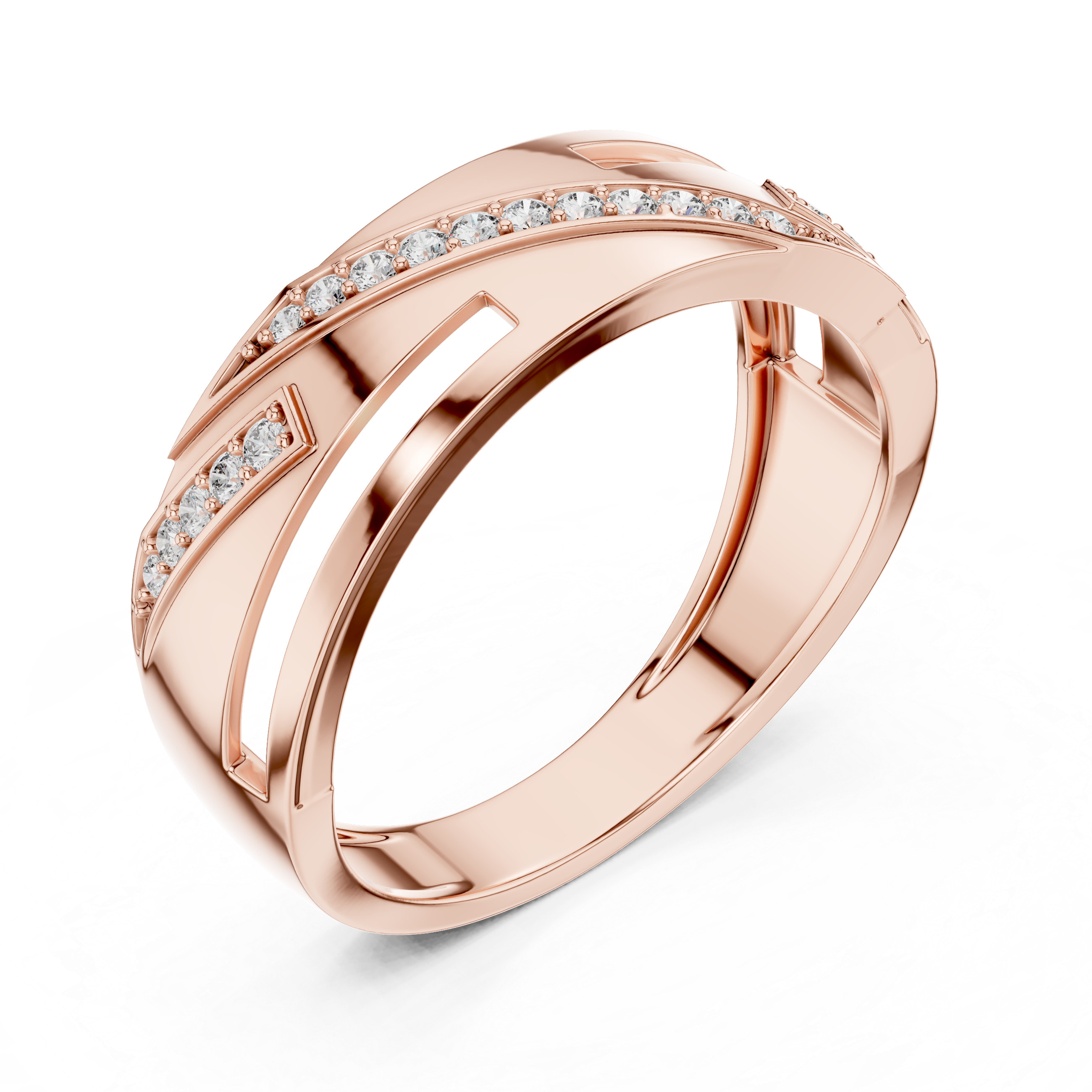 Modern Diagonal Diamond Line Ring with Open Cut Geometry