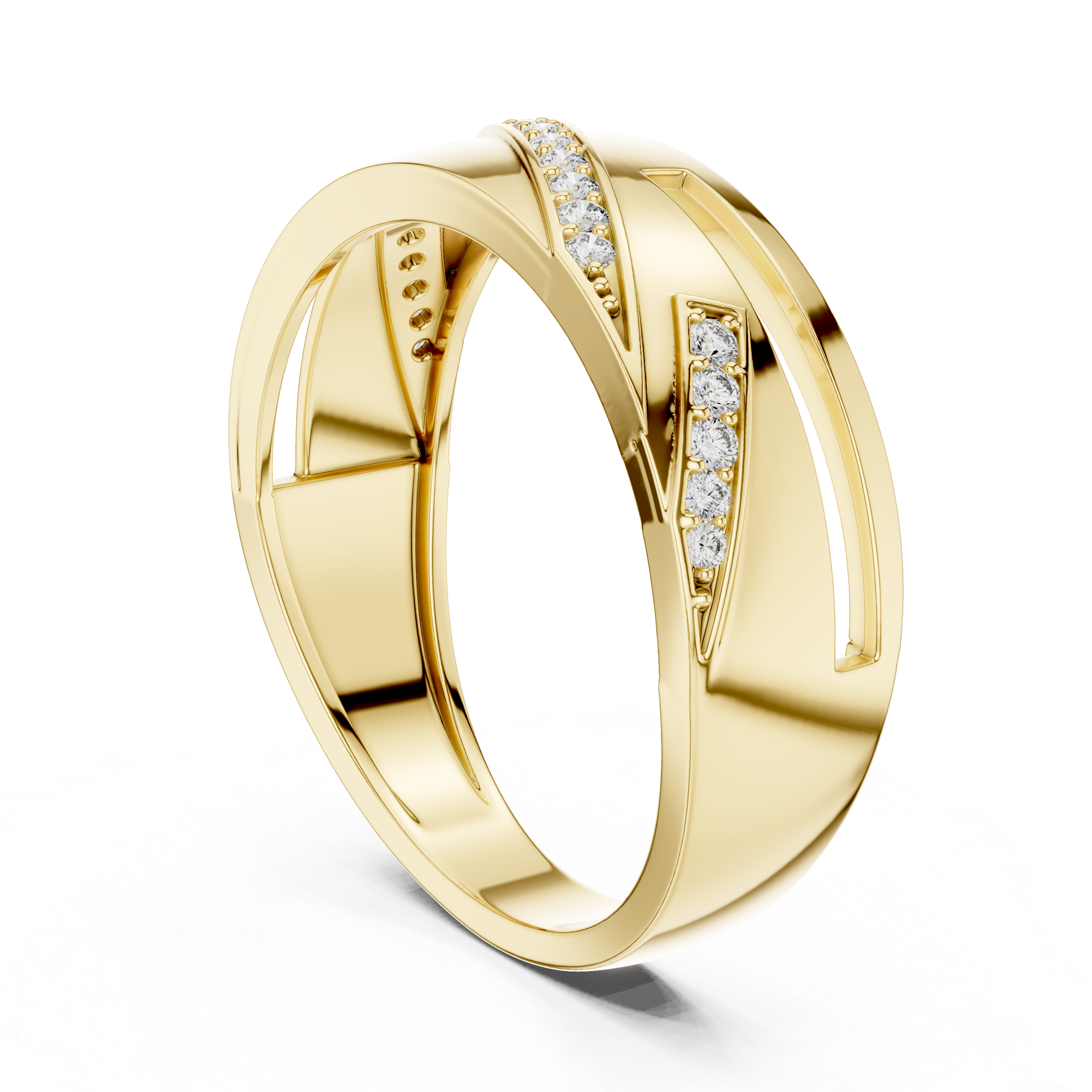 Modern Diagonal Diamond Line Ring with Open Cut Geometry