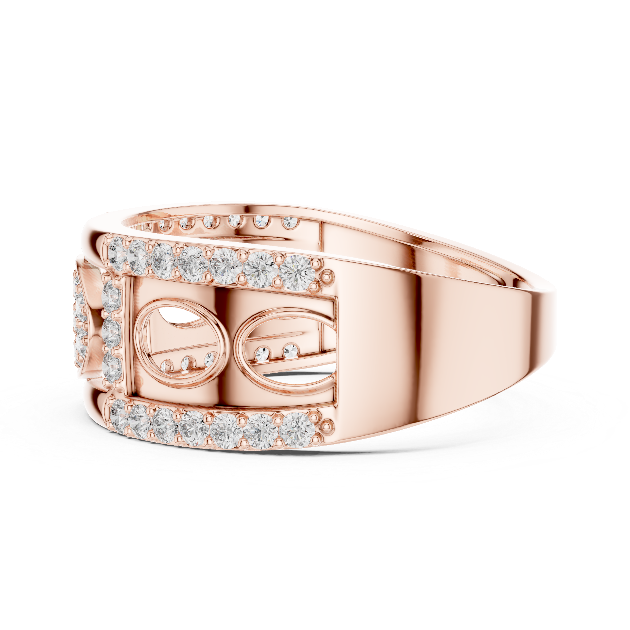 Oval Cluster Diamond Ring with Open Circle Gallery Design