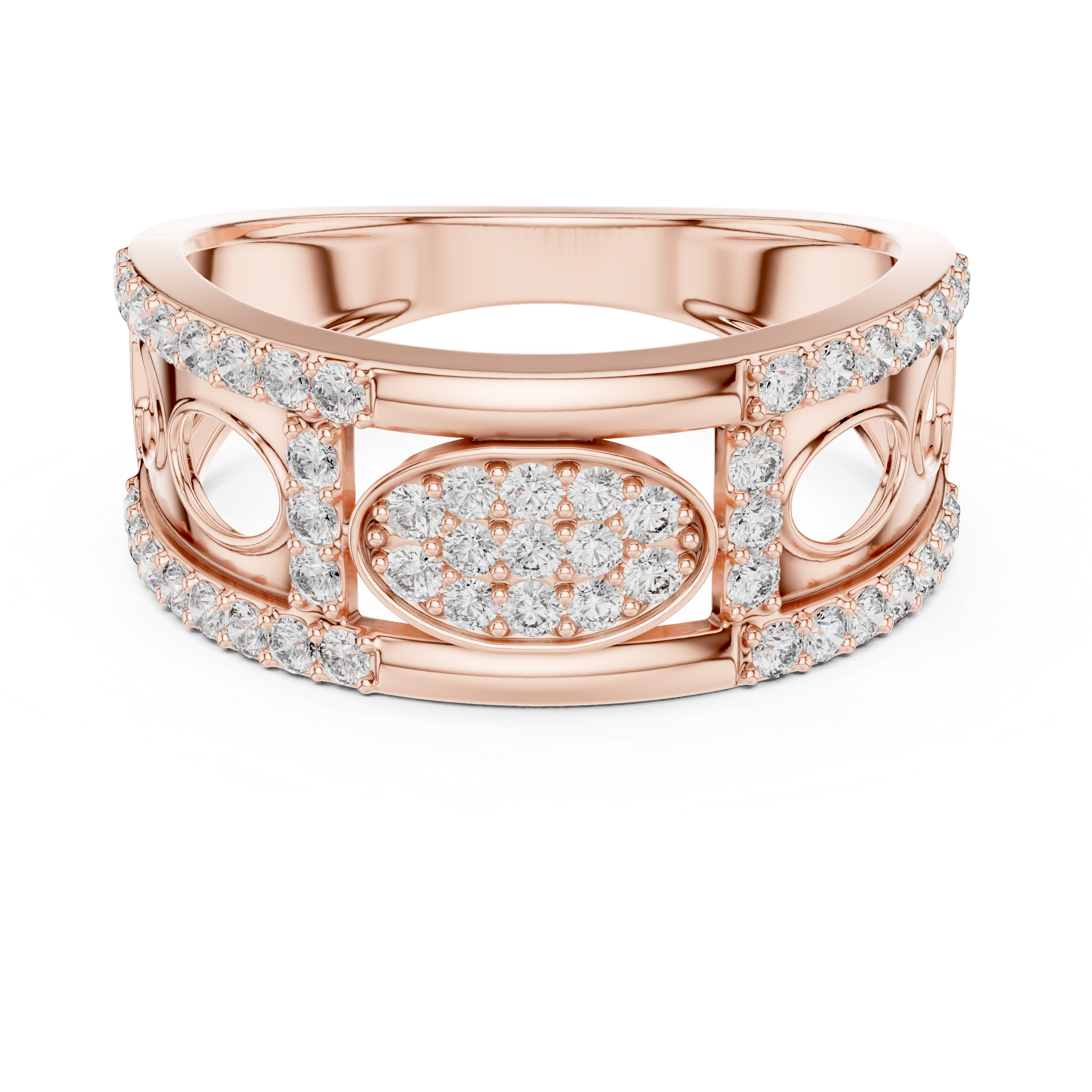 Oval Cluster Diamond Ring with Open Circle Gallery Design