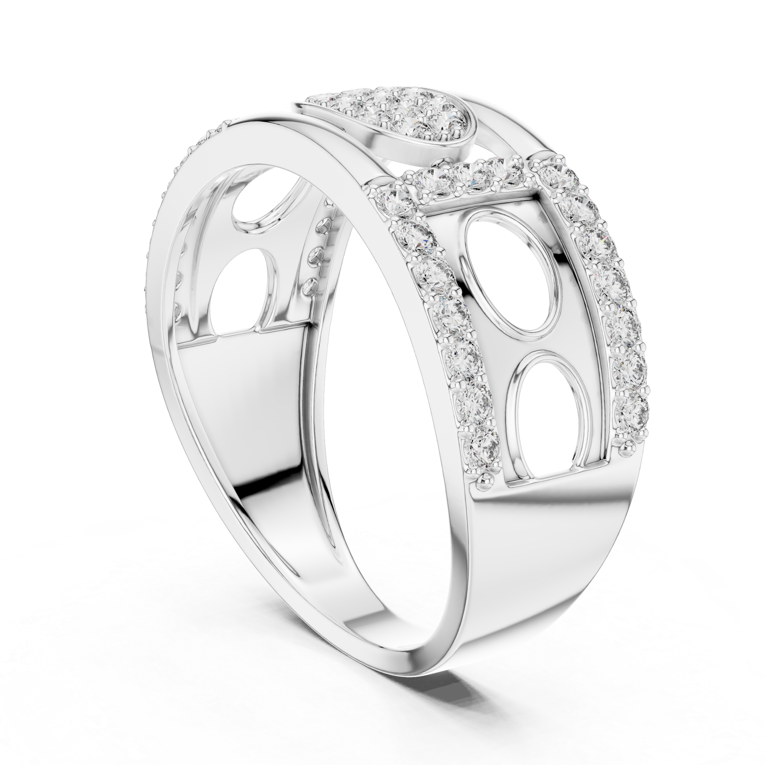 Oval Cluster Diamond Ring with Open Circle Gallery Design
