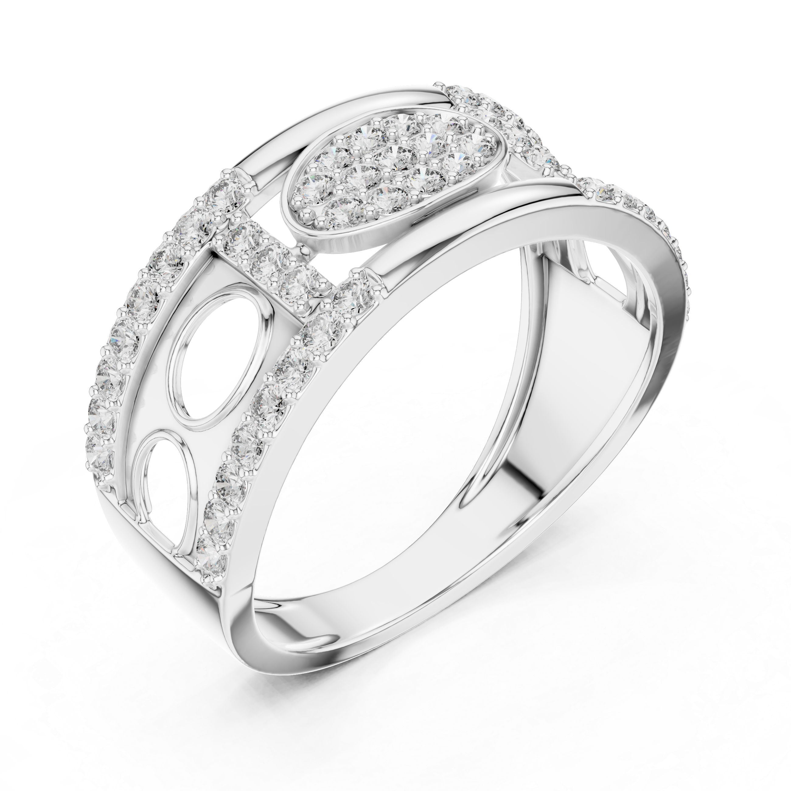 Oval Cluster Diamond Ring with Open Circle Gallery Design