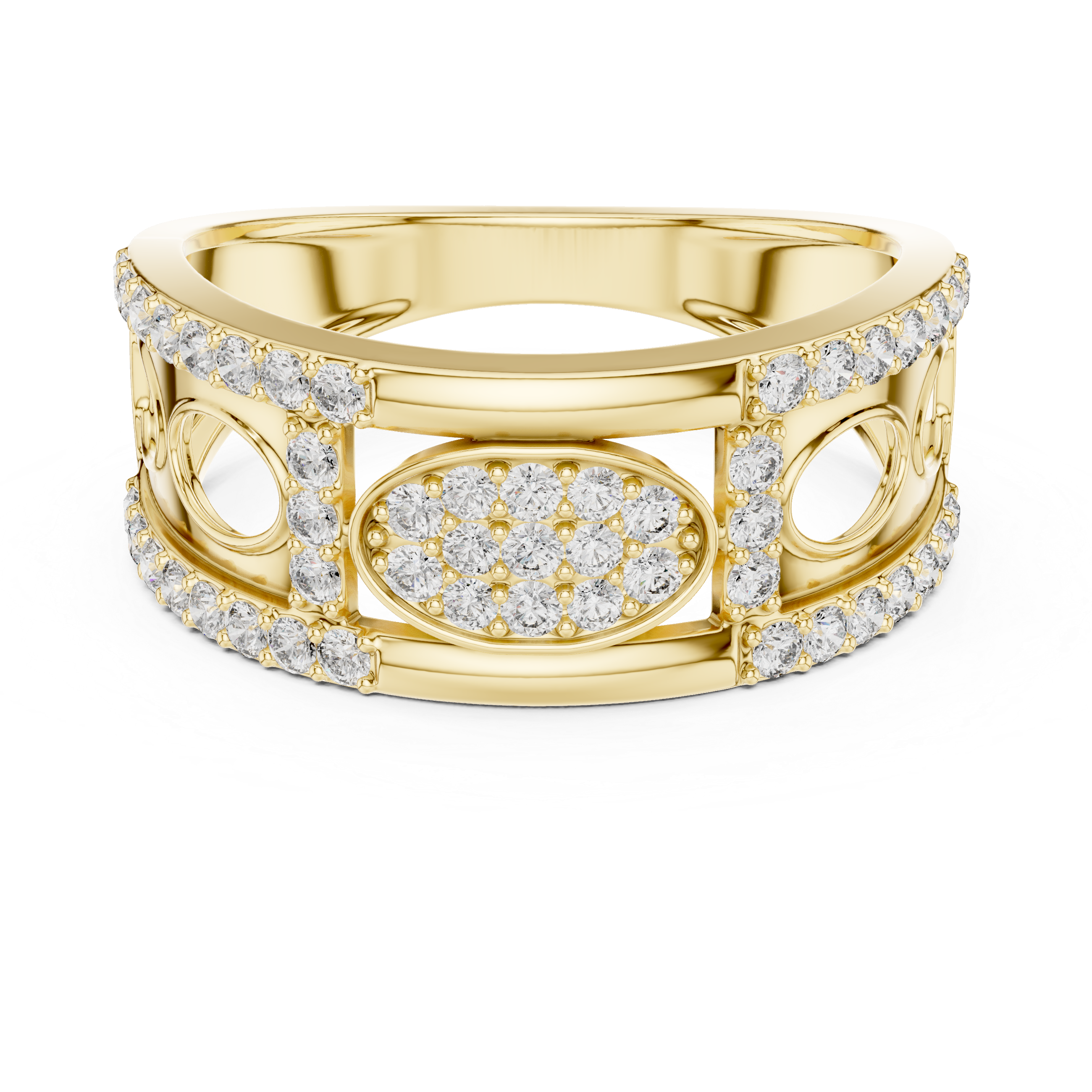 Oval Cluster Diamond Ring with Open Circle Gallery Design