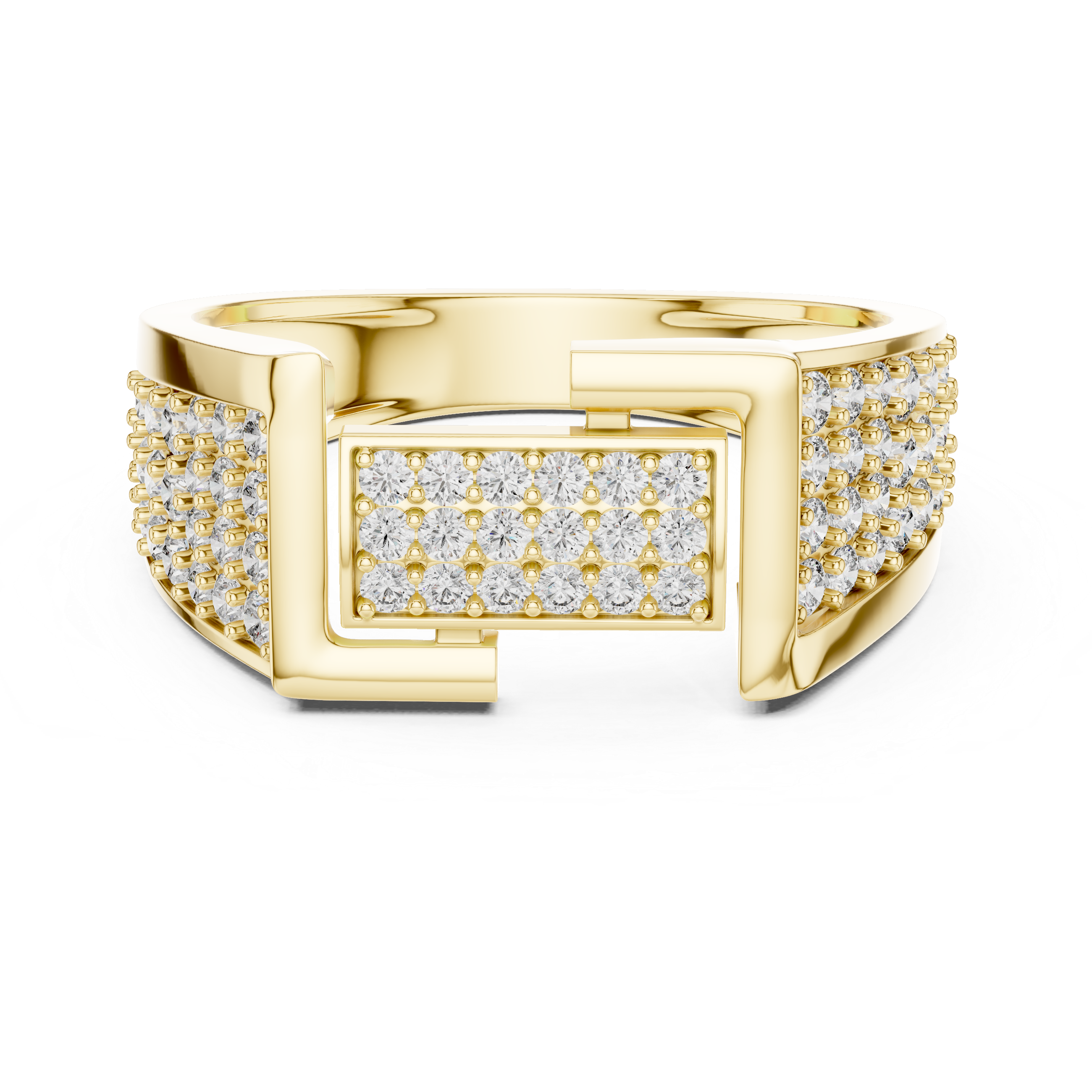 Luxury Geometric Buckle Diamond Ring with Triple Pavé Shank