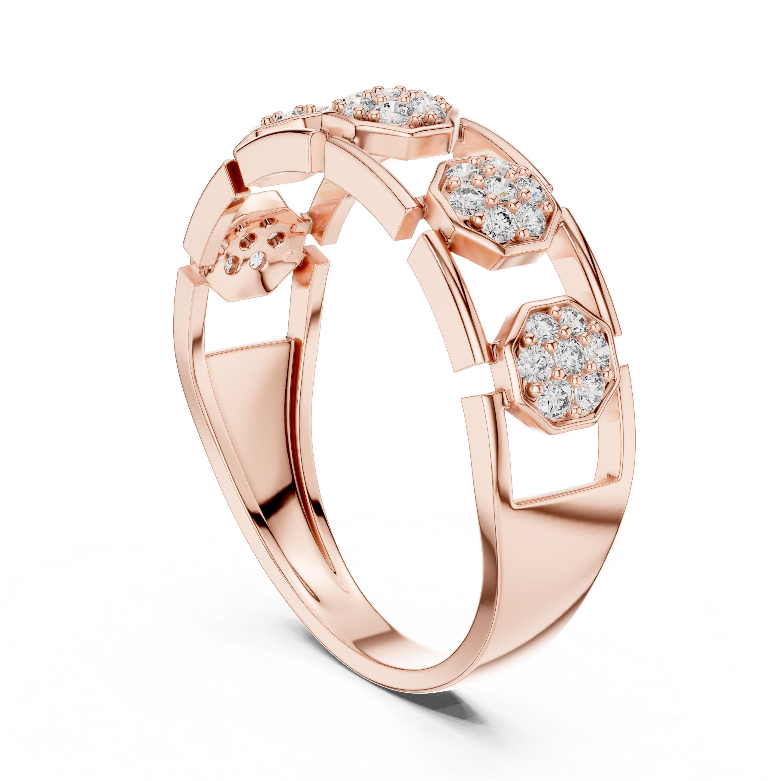 Modern Hexagon Cluster Diamond Ring with Open Gallery Design