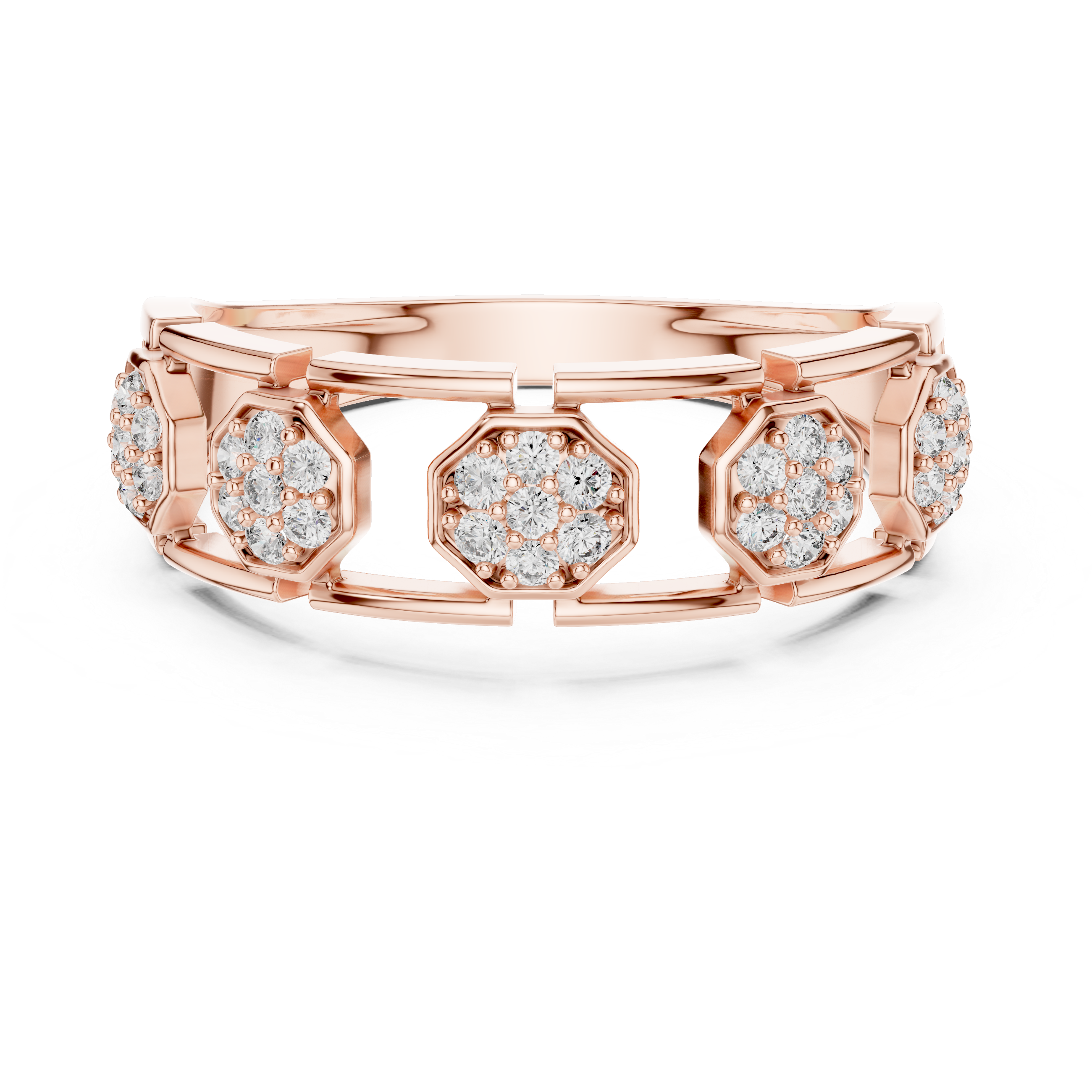 Modern Hexagon Cluster Diamond Ring with Open Gallery Design