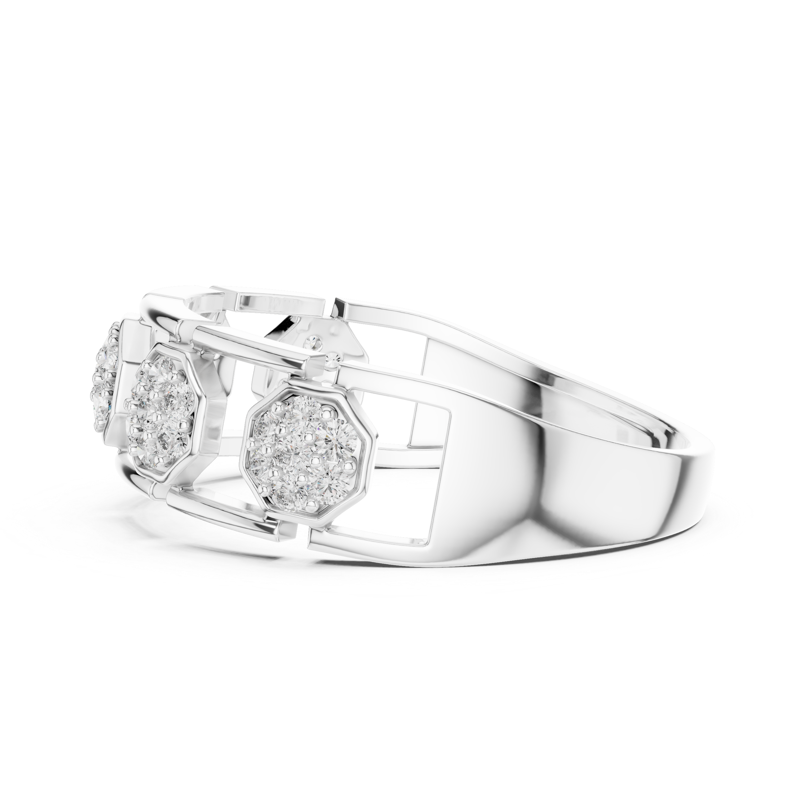 Modern Hexagon Cluster Diamond Ring with Open Gallery Design