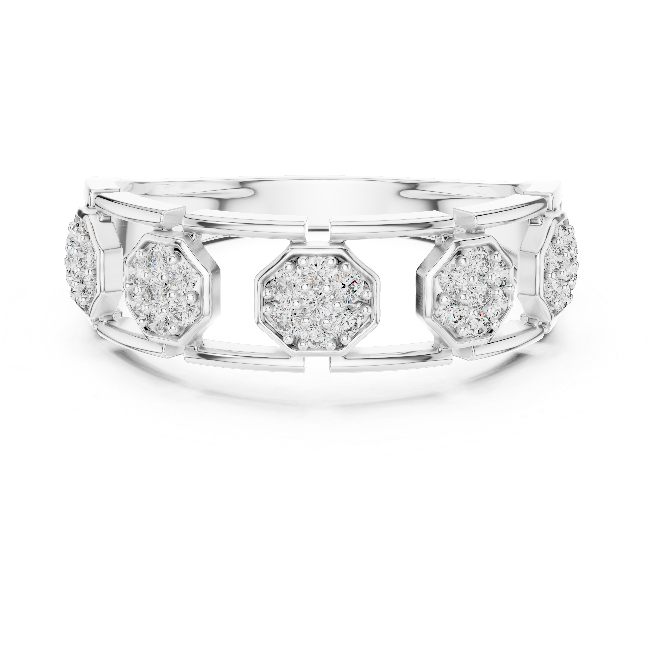 Modern Hexagon Cluster Diamond Ring with Open Gallery Design
