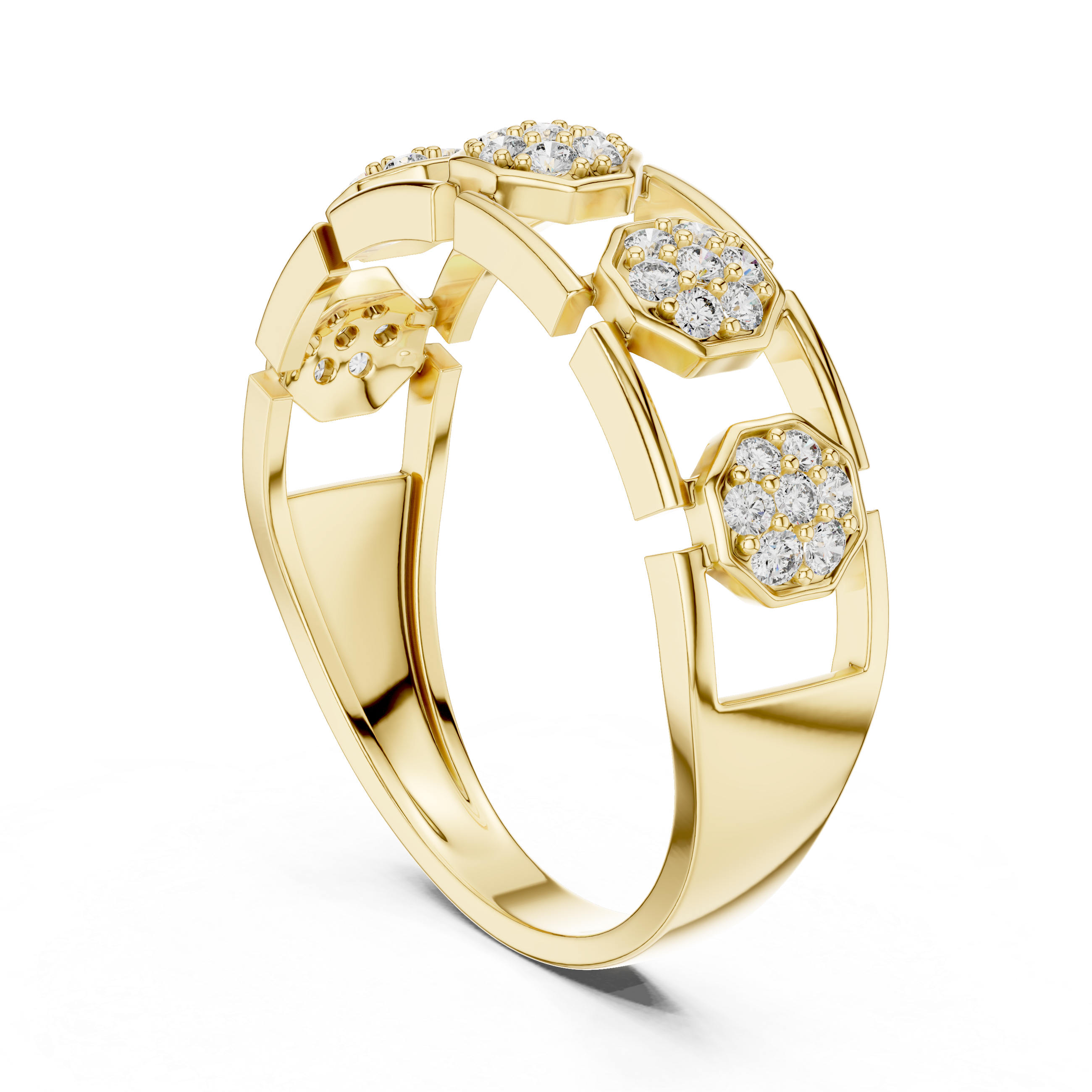 Modern Hexagon Cluster Diamond Ring with Open Gallery Design