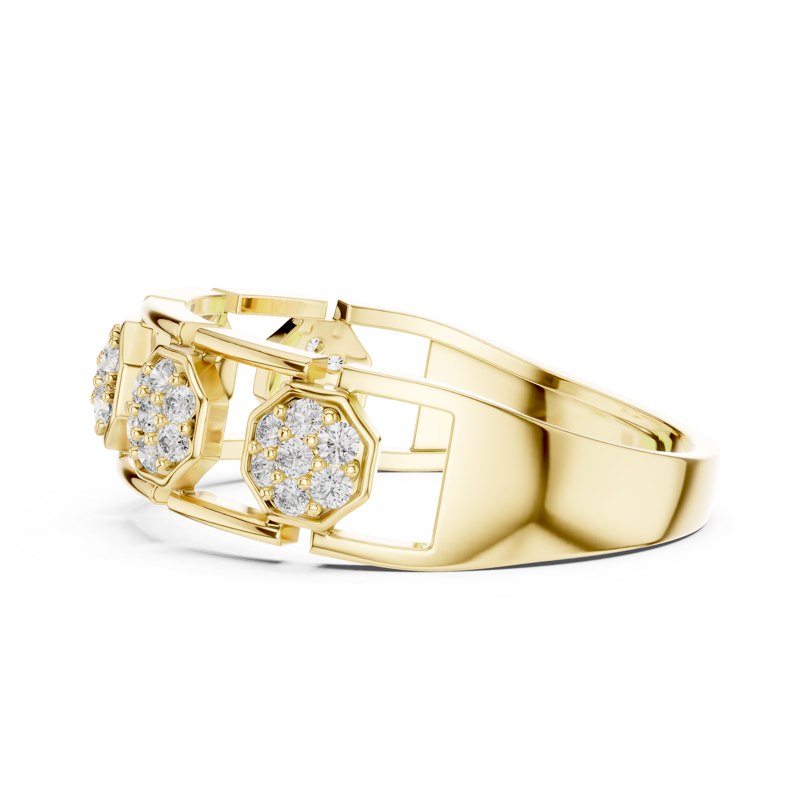 Modern Hexagon Cluster Diamond Ring with Open Gallery Design