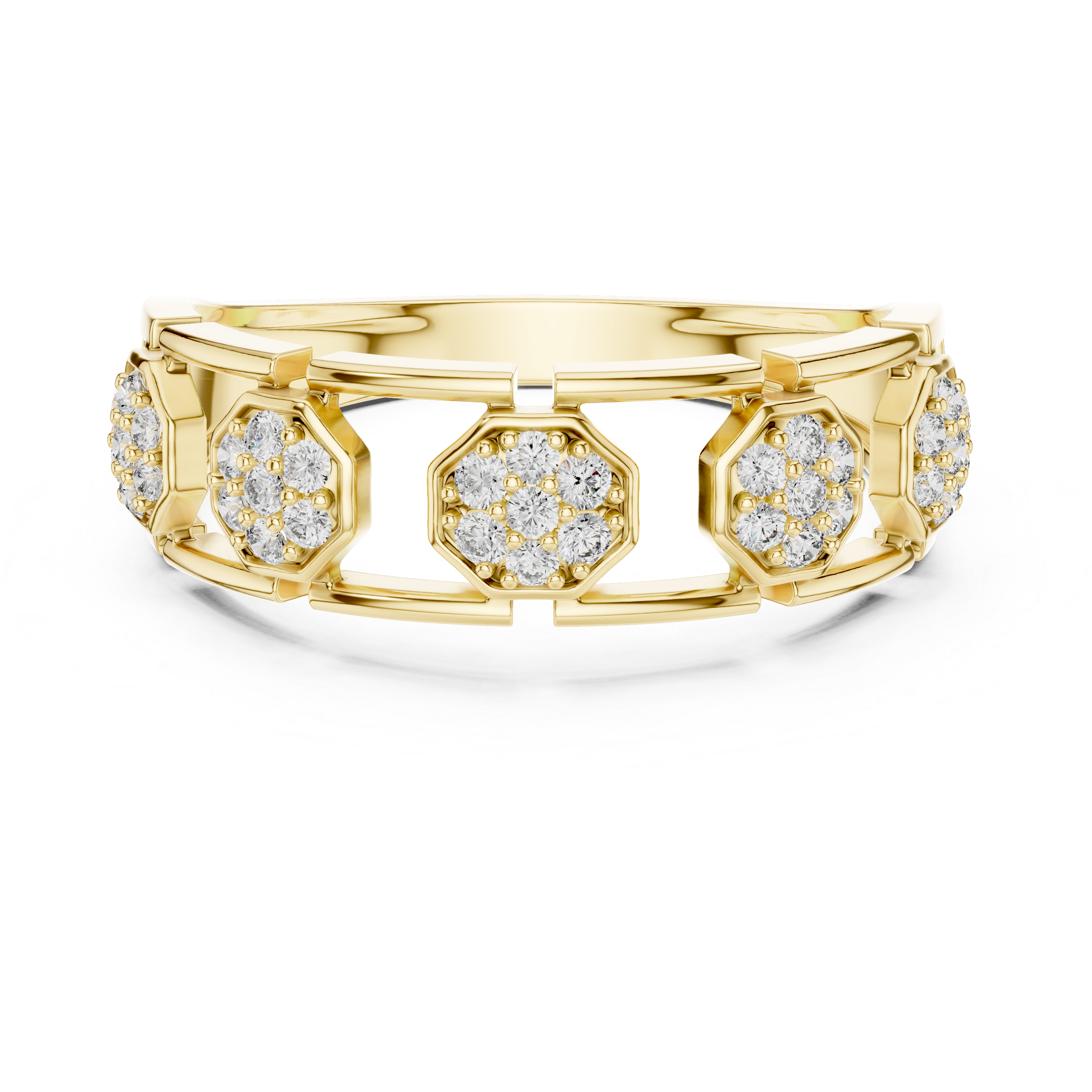 Modern Hexagon Cluster Diamond Ring with Open Gallery Design