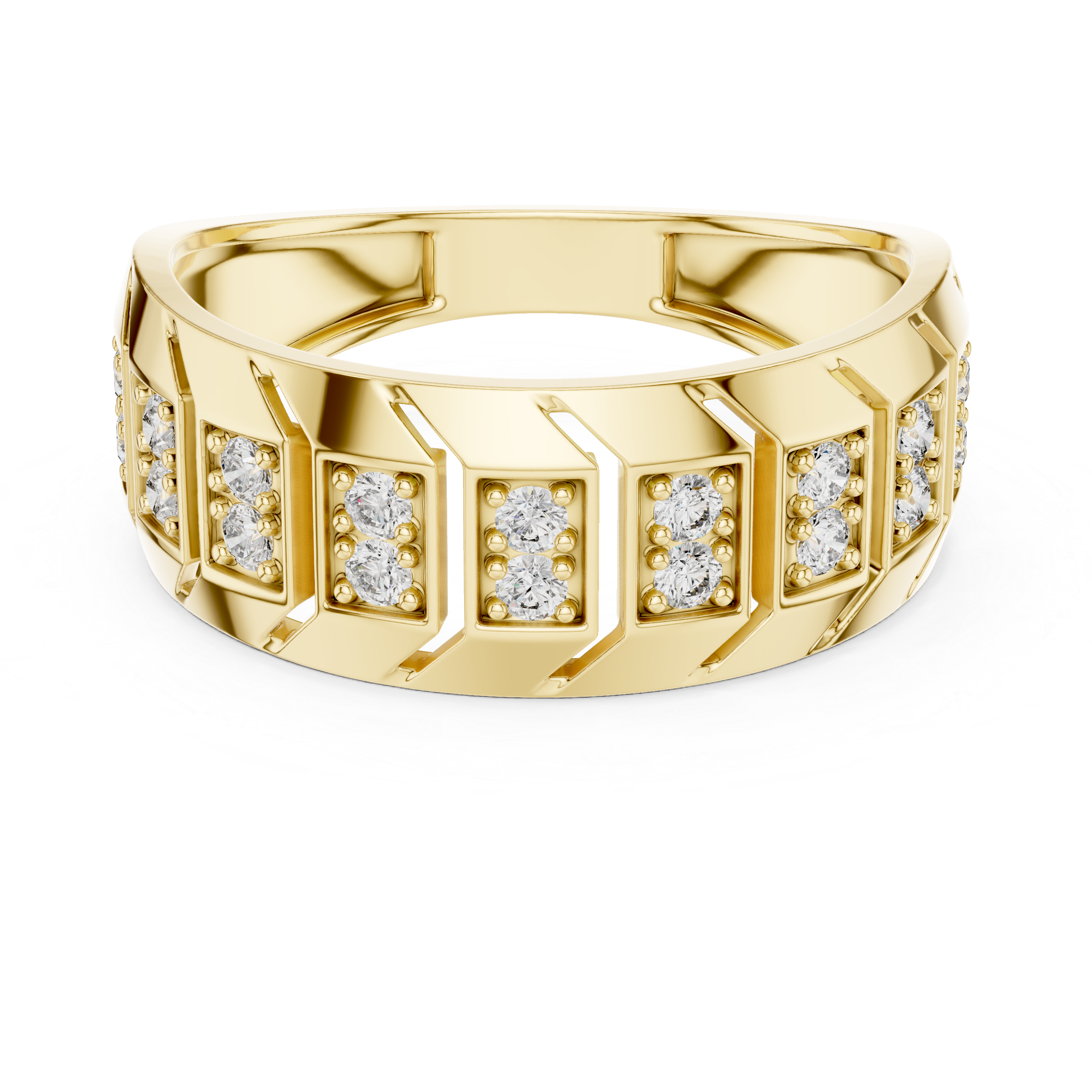 Modern Multi-Panel Diamond Ring with Geometric Groove Detailing