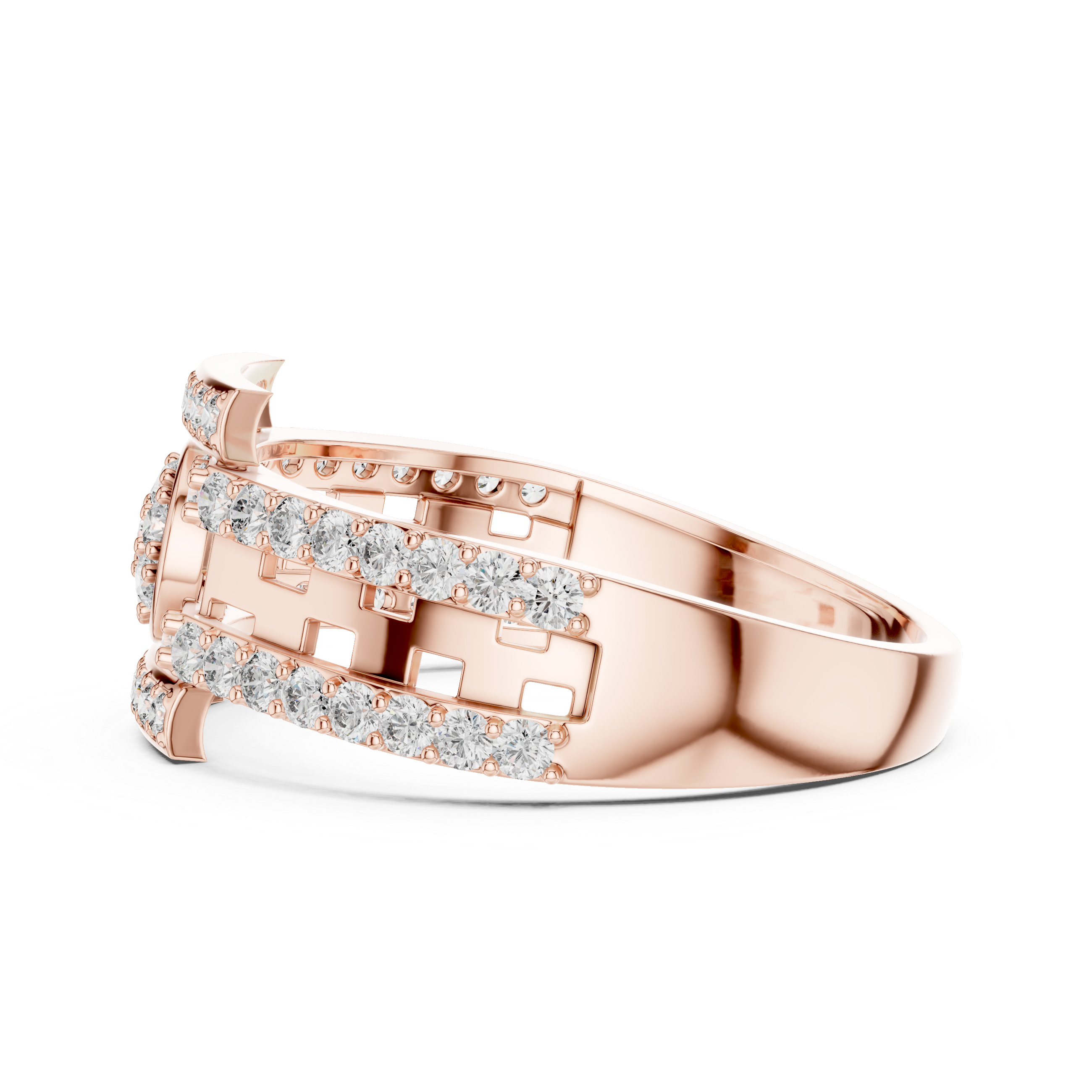 Luxury Double Row Diamond Ring with Circular Cluster Center