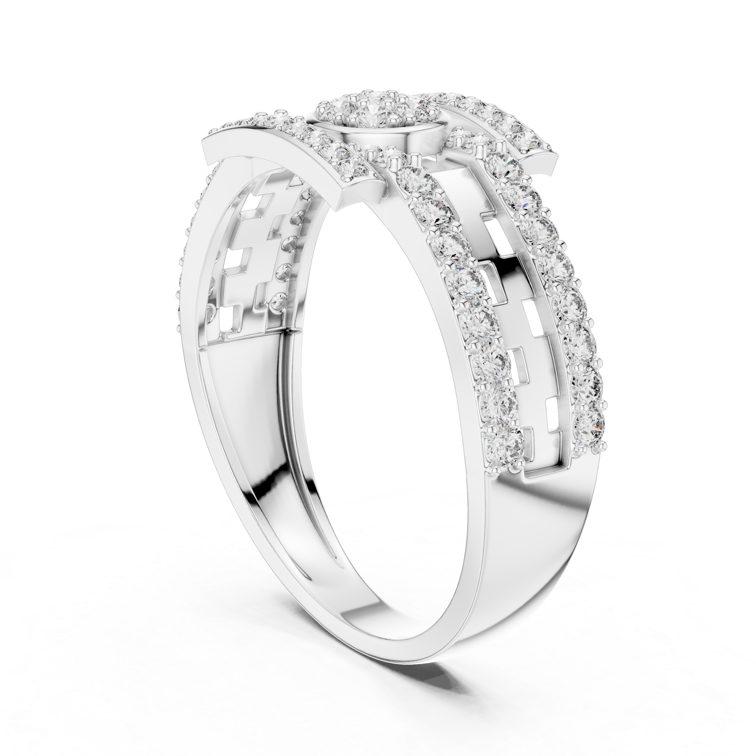 Luxury Double Row Diamond Ring with Circular Cluster Center