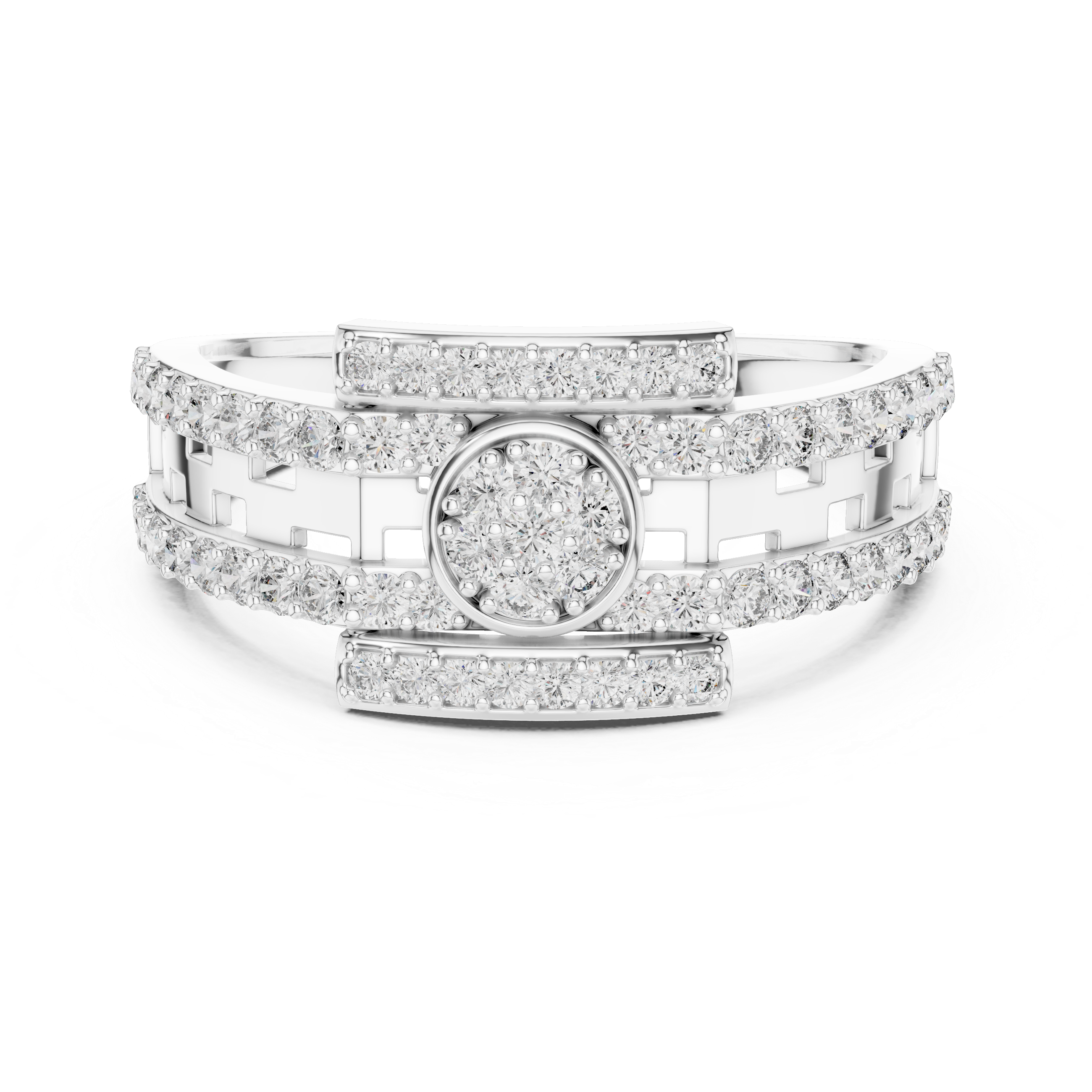 Luxury Double Row Diamond Ring with Circular Cluster Center