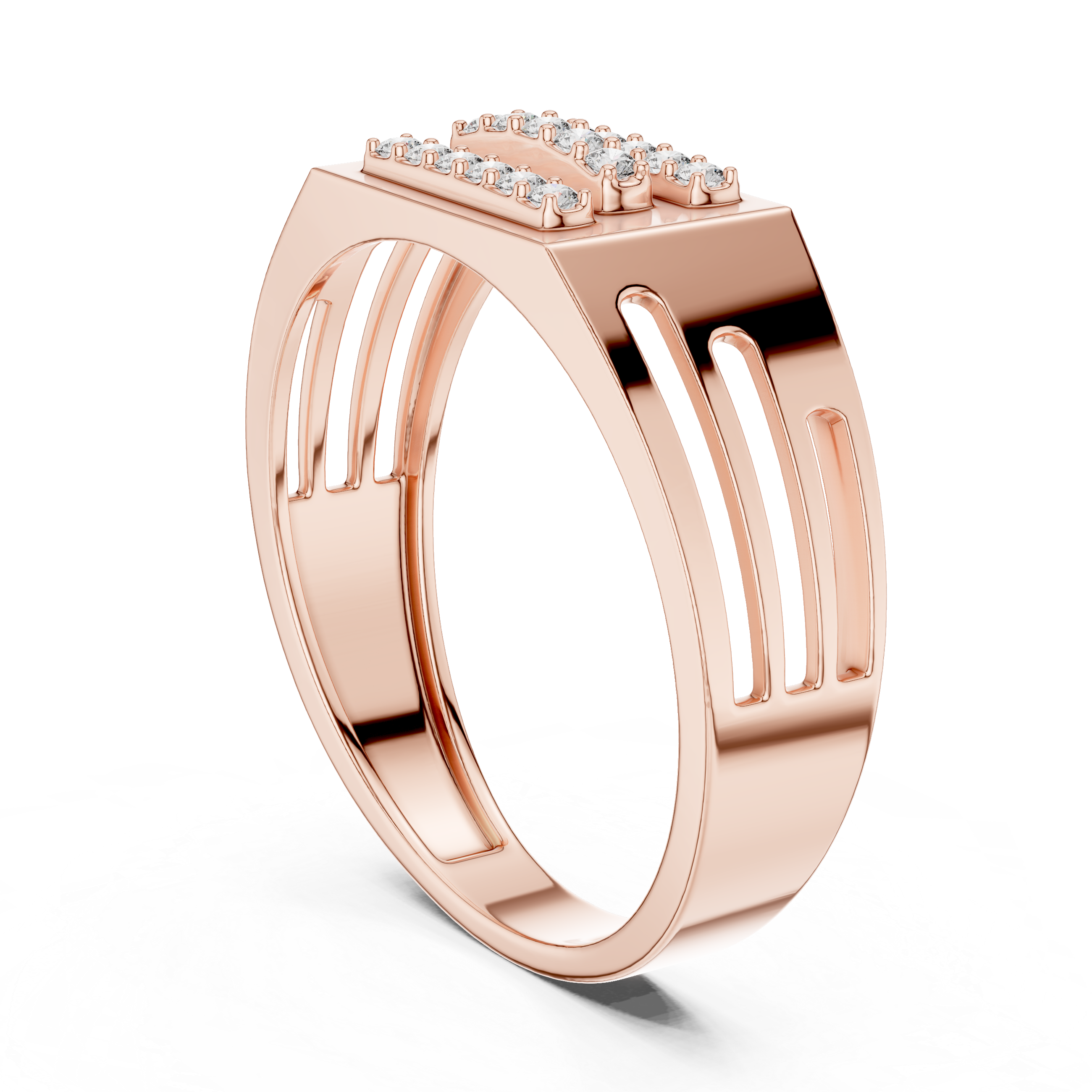 Minimalist Triple Row Diamond Ring with Open Side Detailing