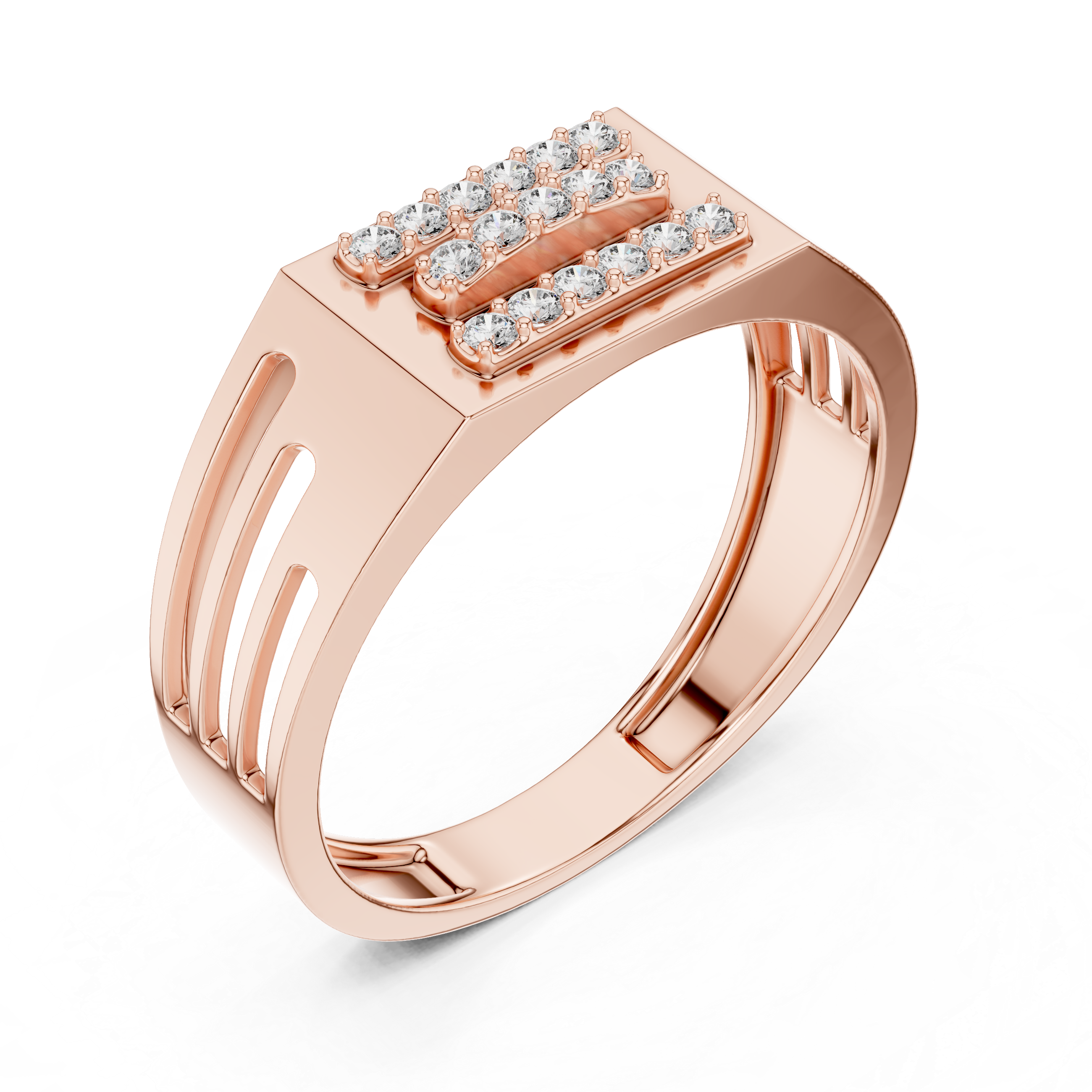 Minimalist Triple Row Diamond Ring with Open Side Detailing