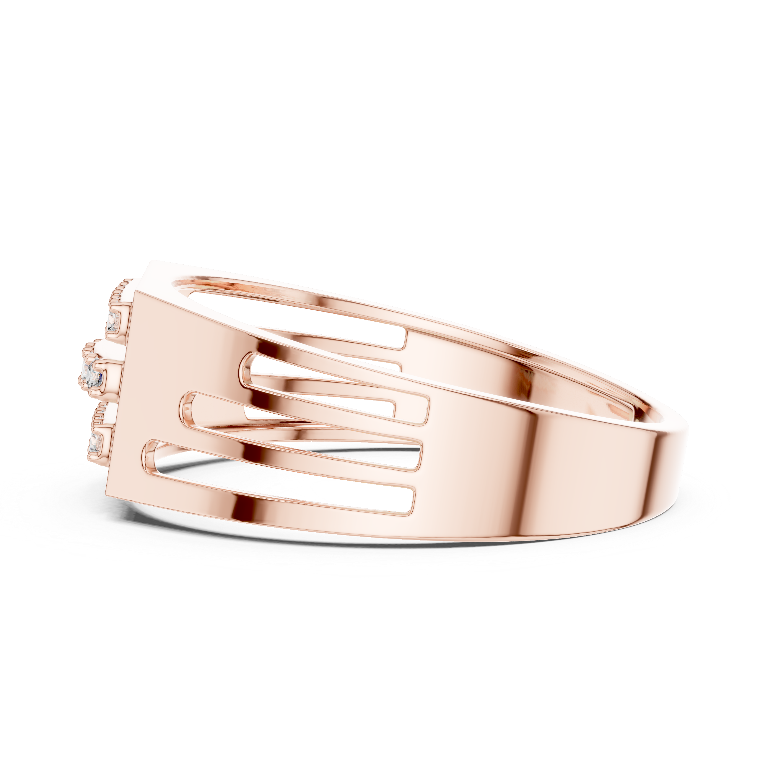 Minimalist Triple Row Diamond Ring with Open Side Detailing