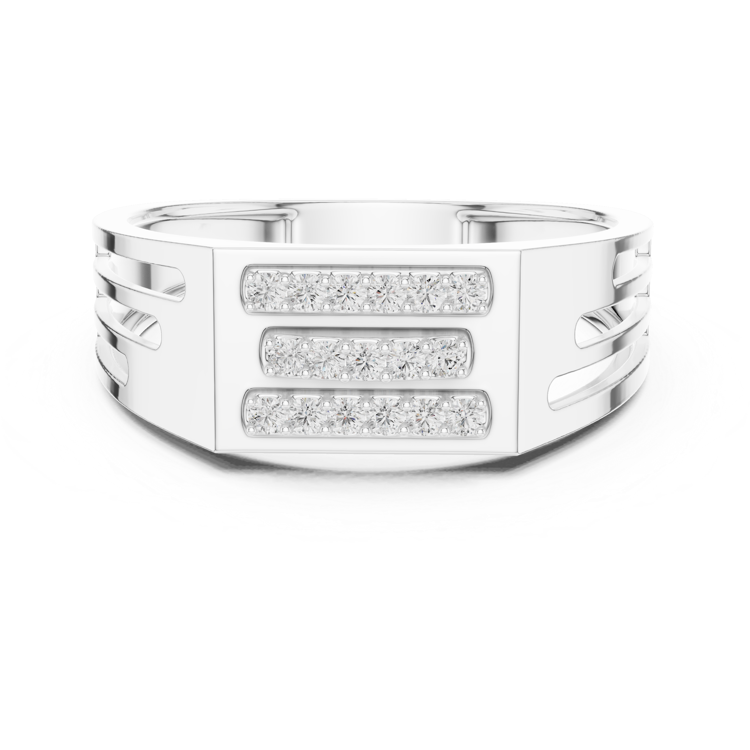 Minimalist Triple Row Diamond Ring with Open Side Detailing