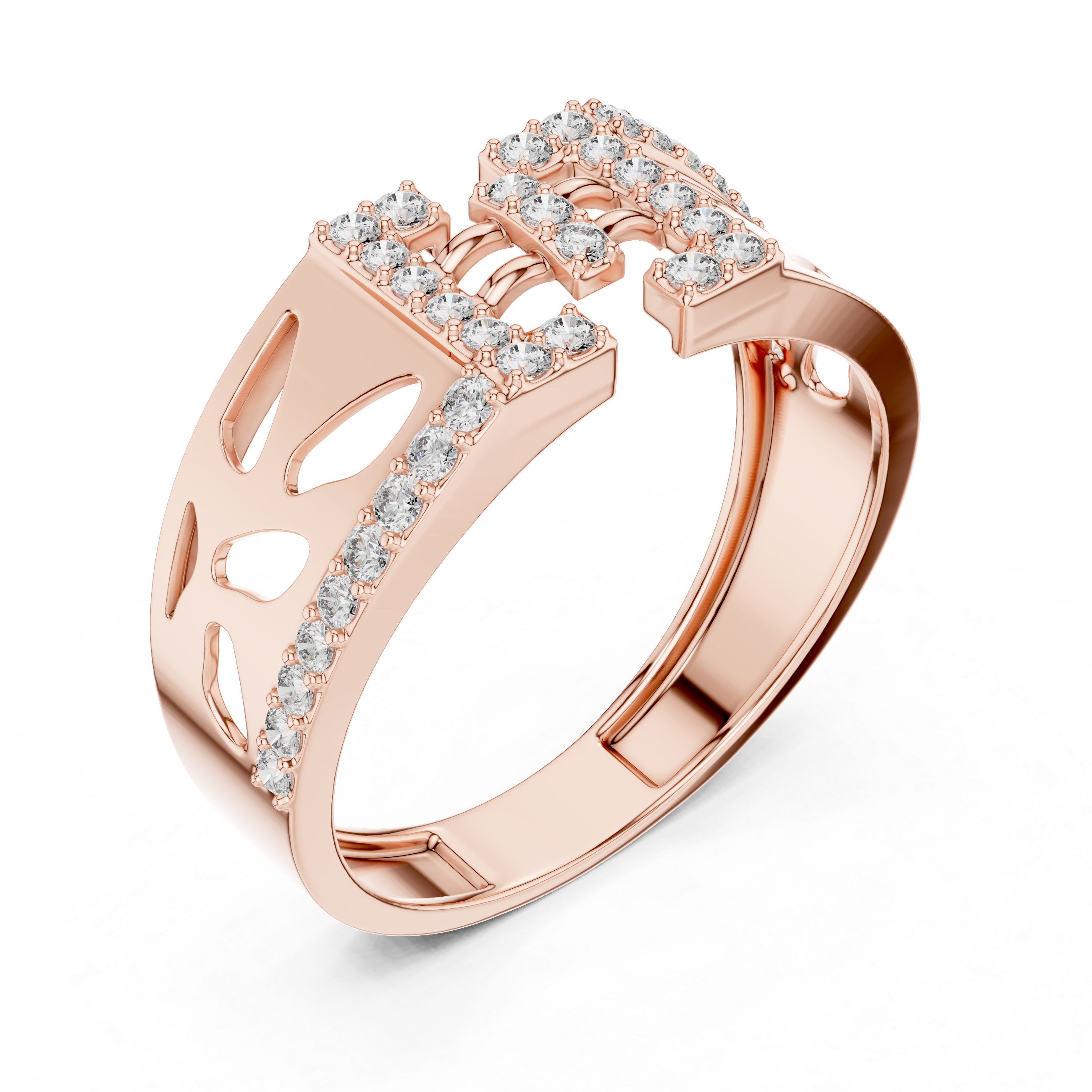 Modern Openwork Diamond Ring with Double Frame Center Design