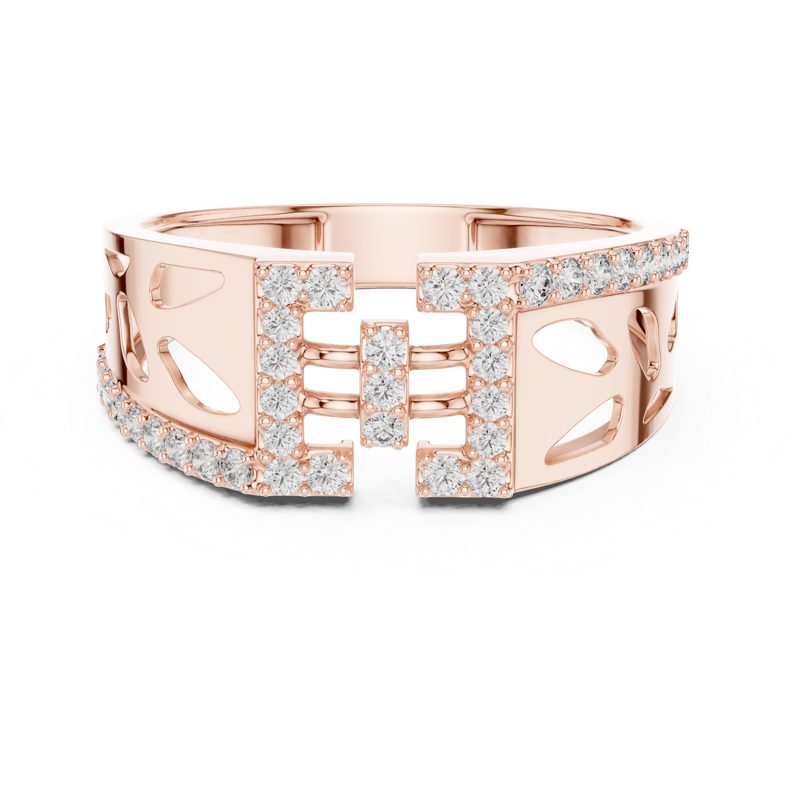 Modern Openwork Diamond Ring with Double Frame Center Design