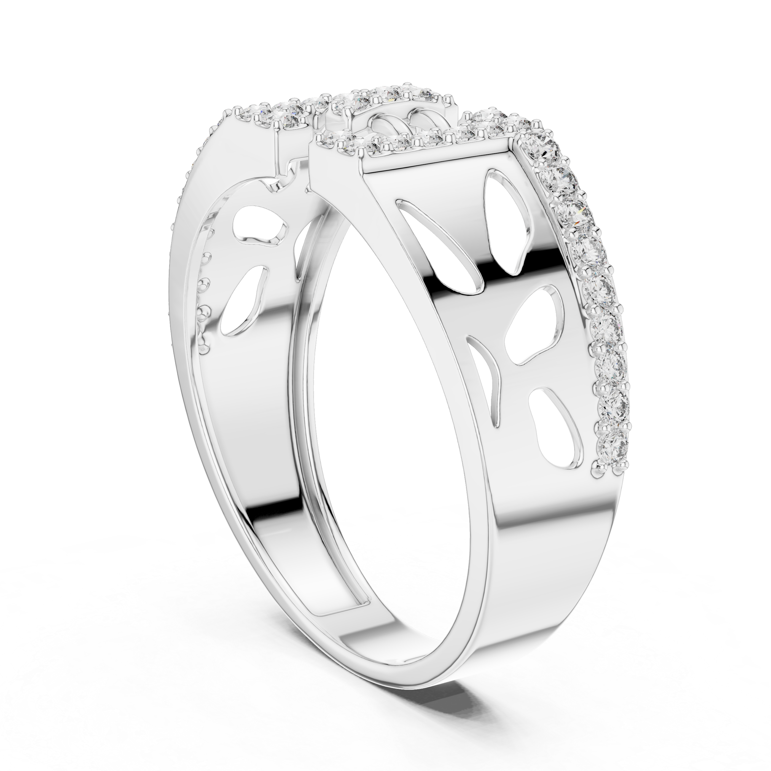 Modern Openwork Diamond Ring with Double Frame Center Design