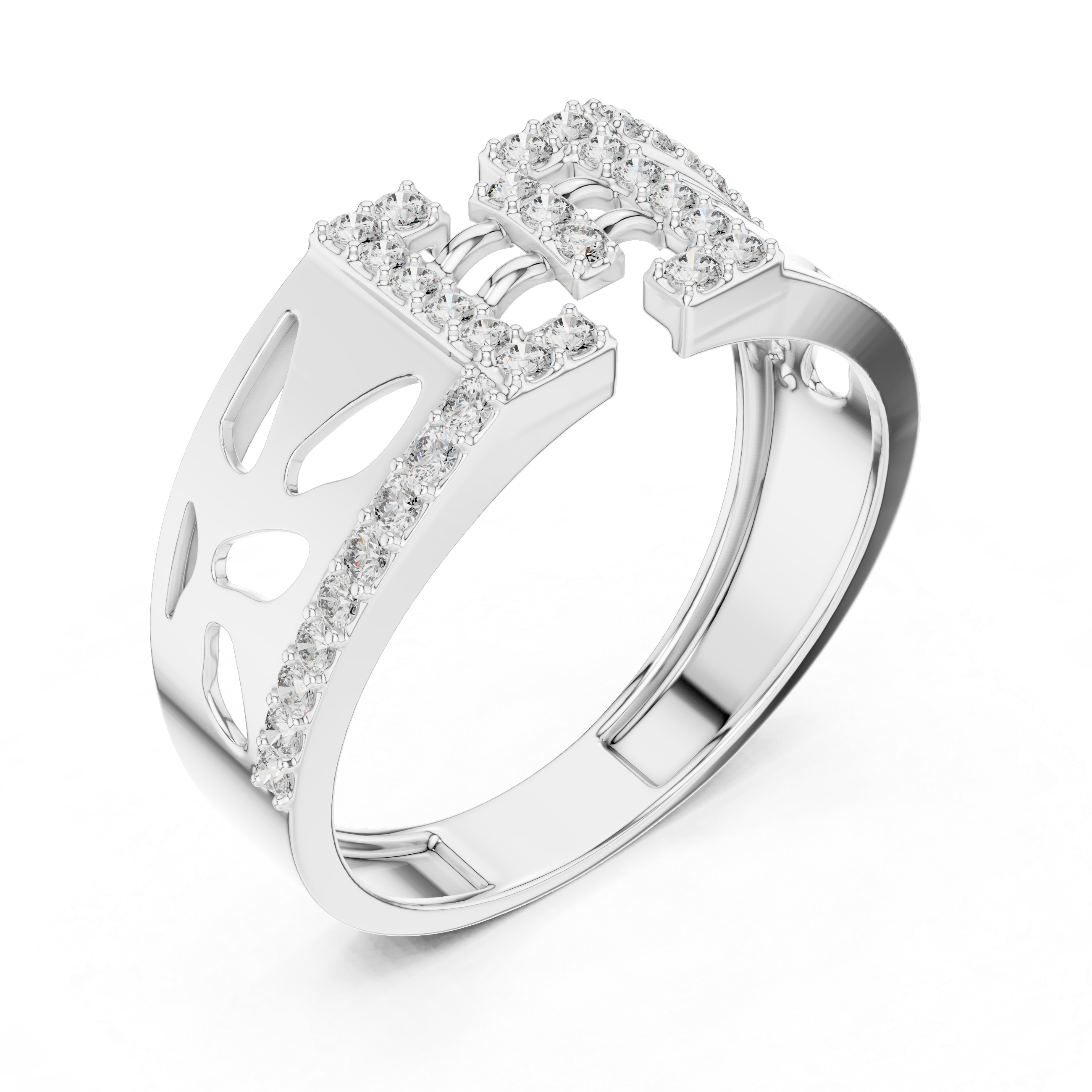 Modern Openwork Diamond Ring with Double Frame Center Design