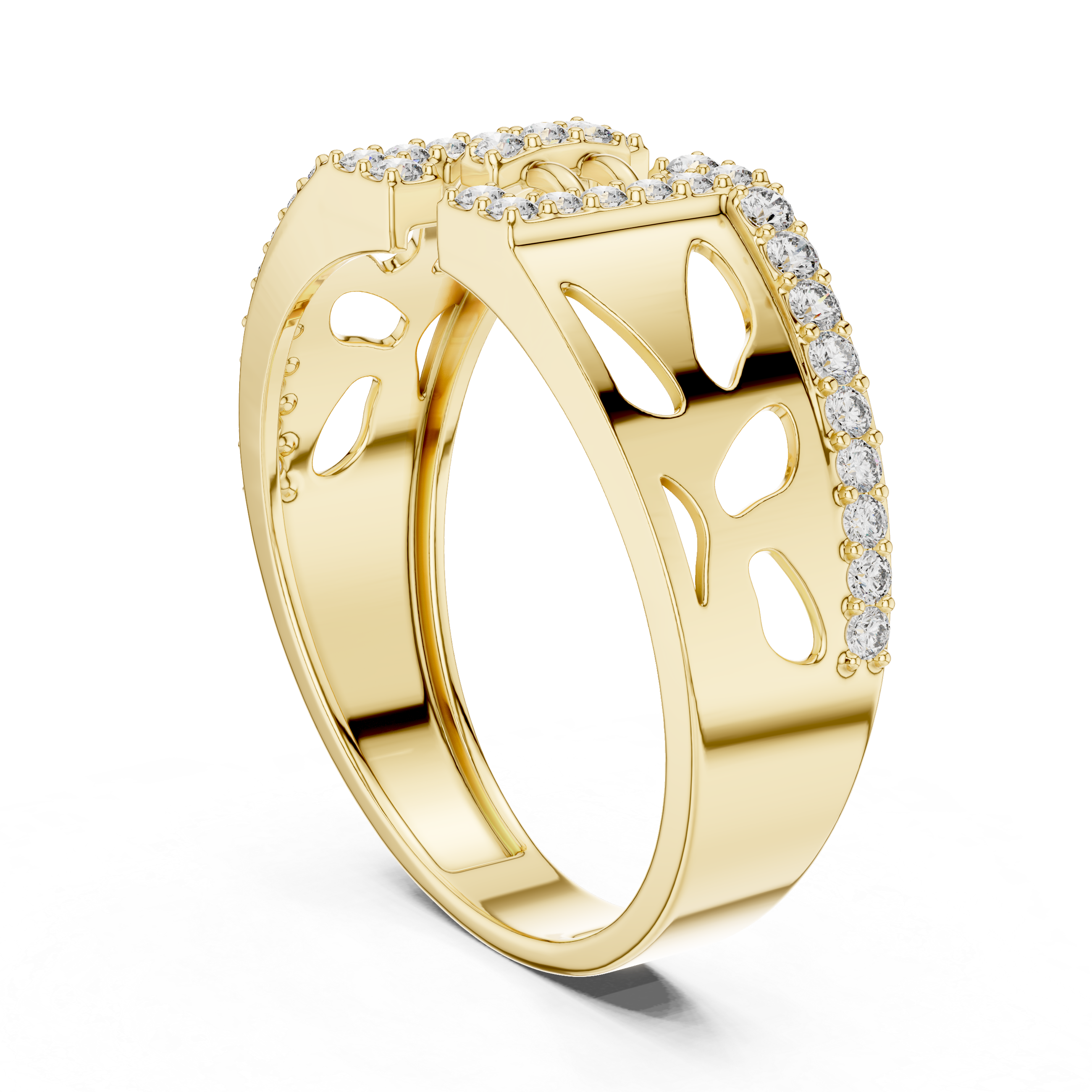 Modern Openwork Diamond Ring with Double Frame Center Design