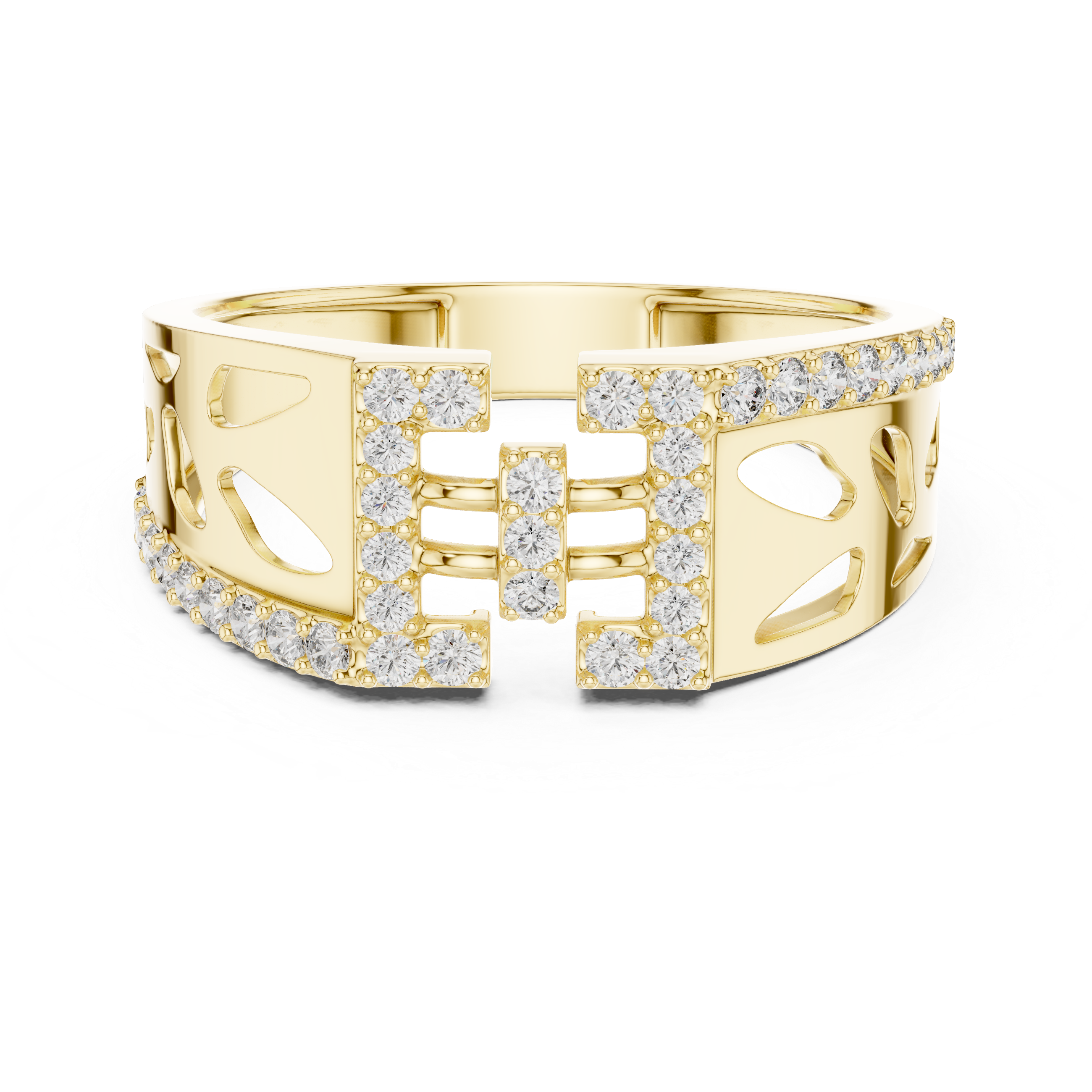 Modern Openwork Diamond Ring with Double Frame Center Design