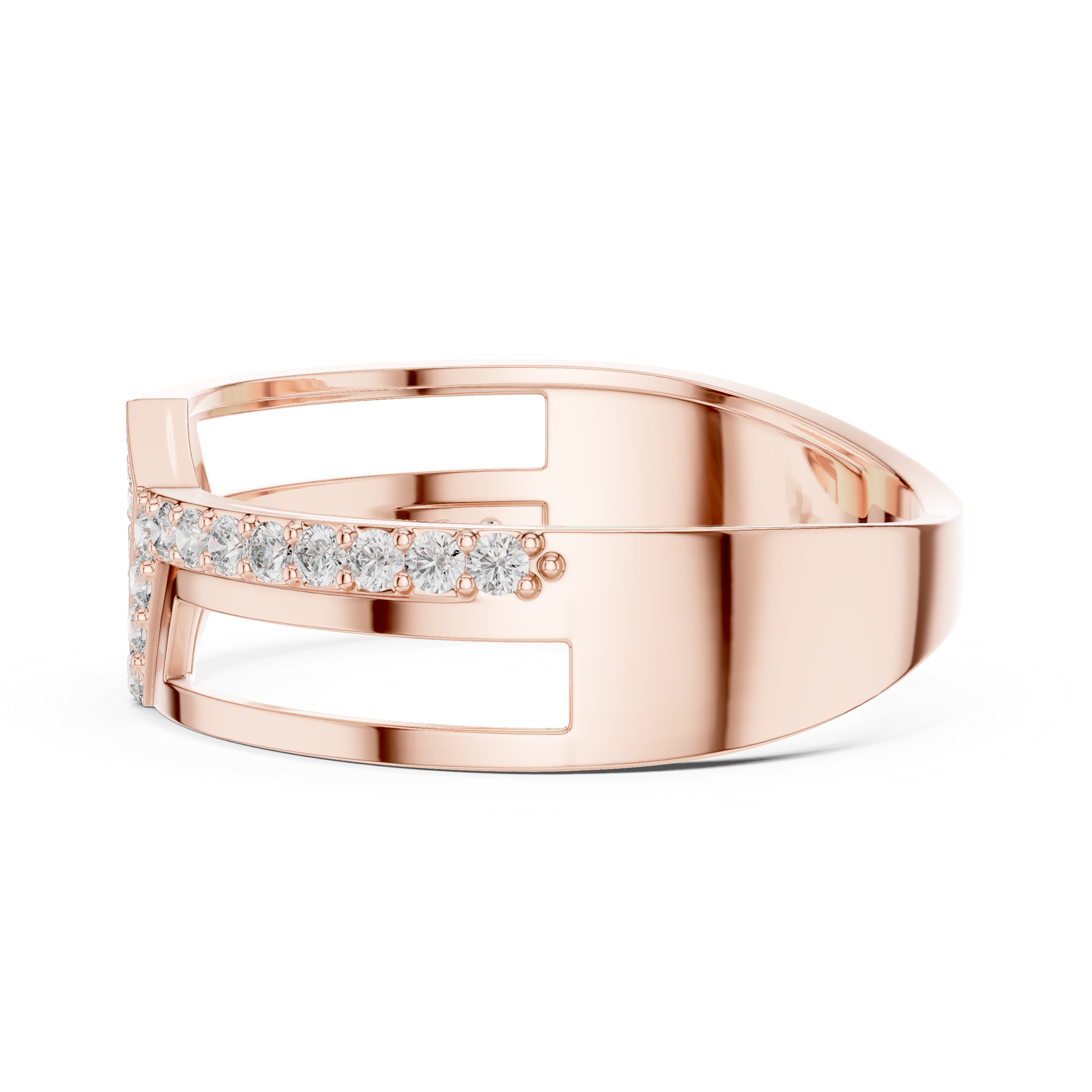 Modern Open Gallery Diamond Ring with Geometric Center Cluster