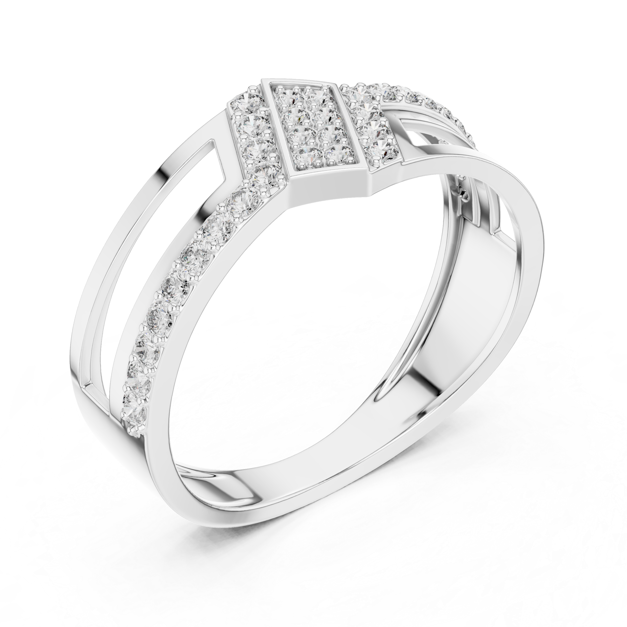 Modern Open Gallery Diamond Ring with Geometric Center Cluster
