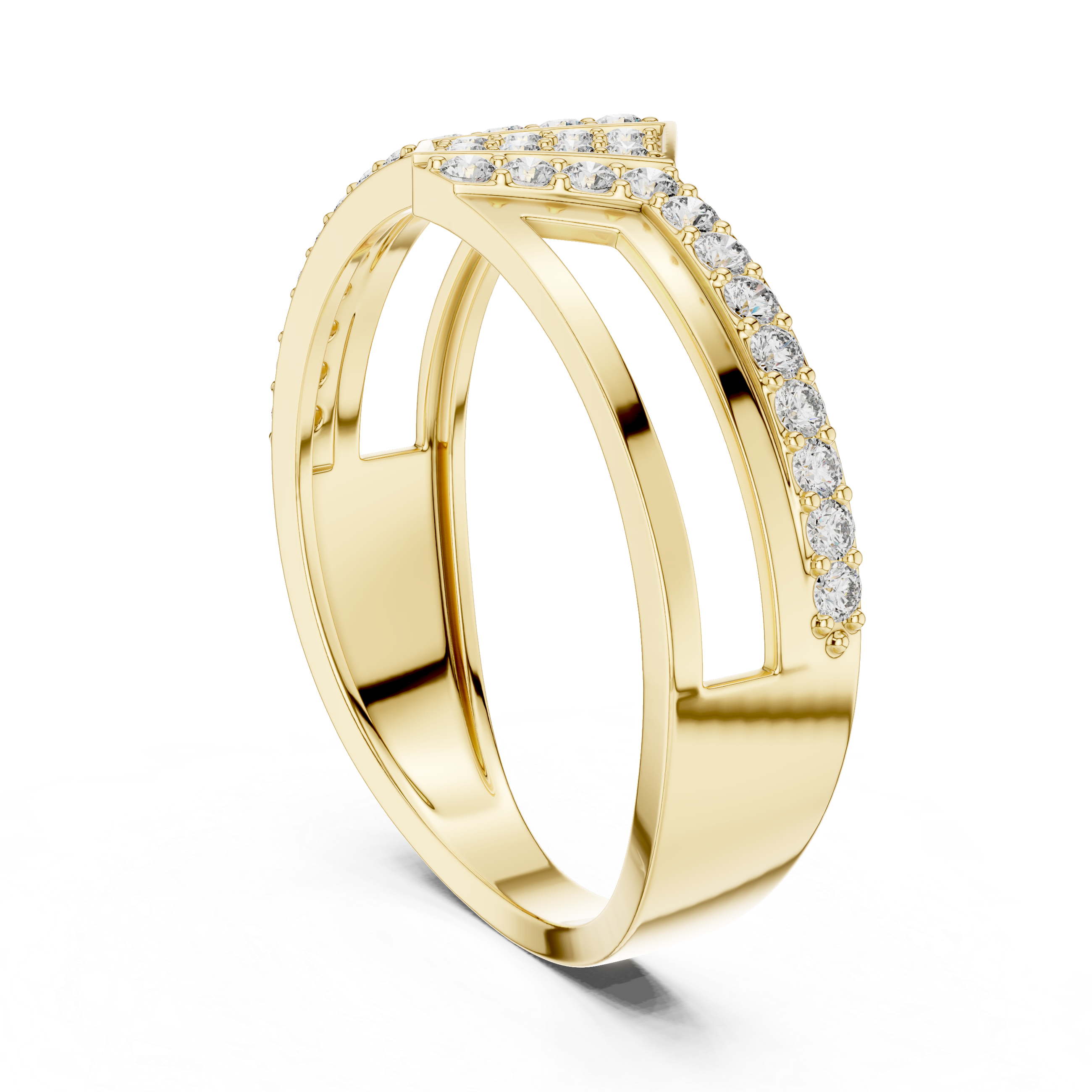 Modern Open Gallery Diamond Ring with Geometric Center Cluster