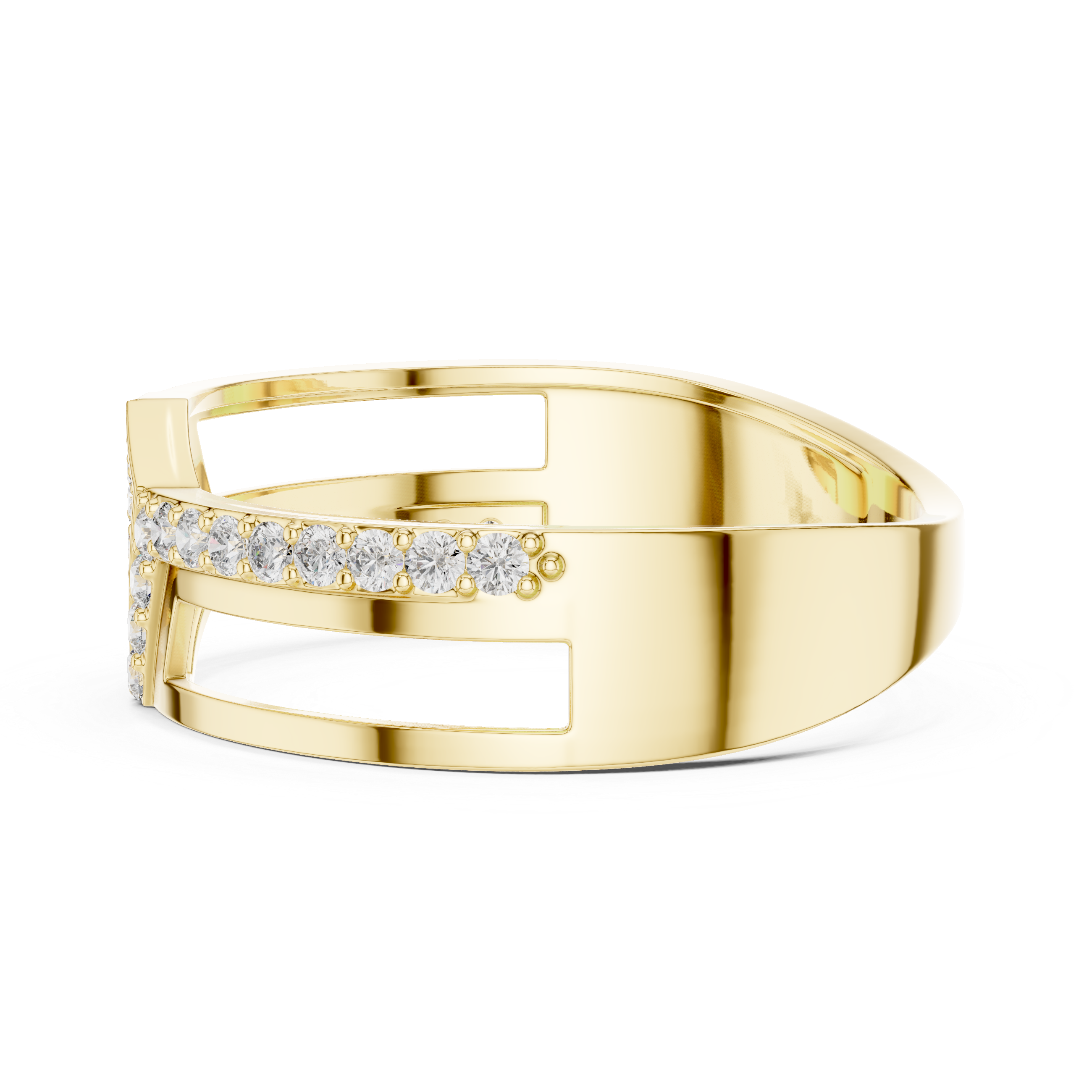 Modern Open Gallery Diamond Ring with Geometric Center Cluster
