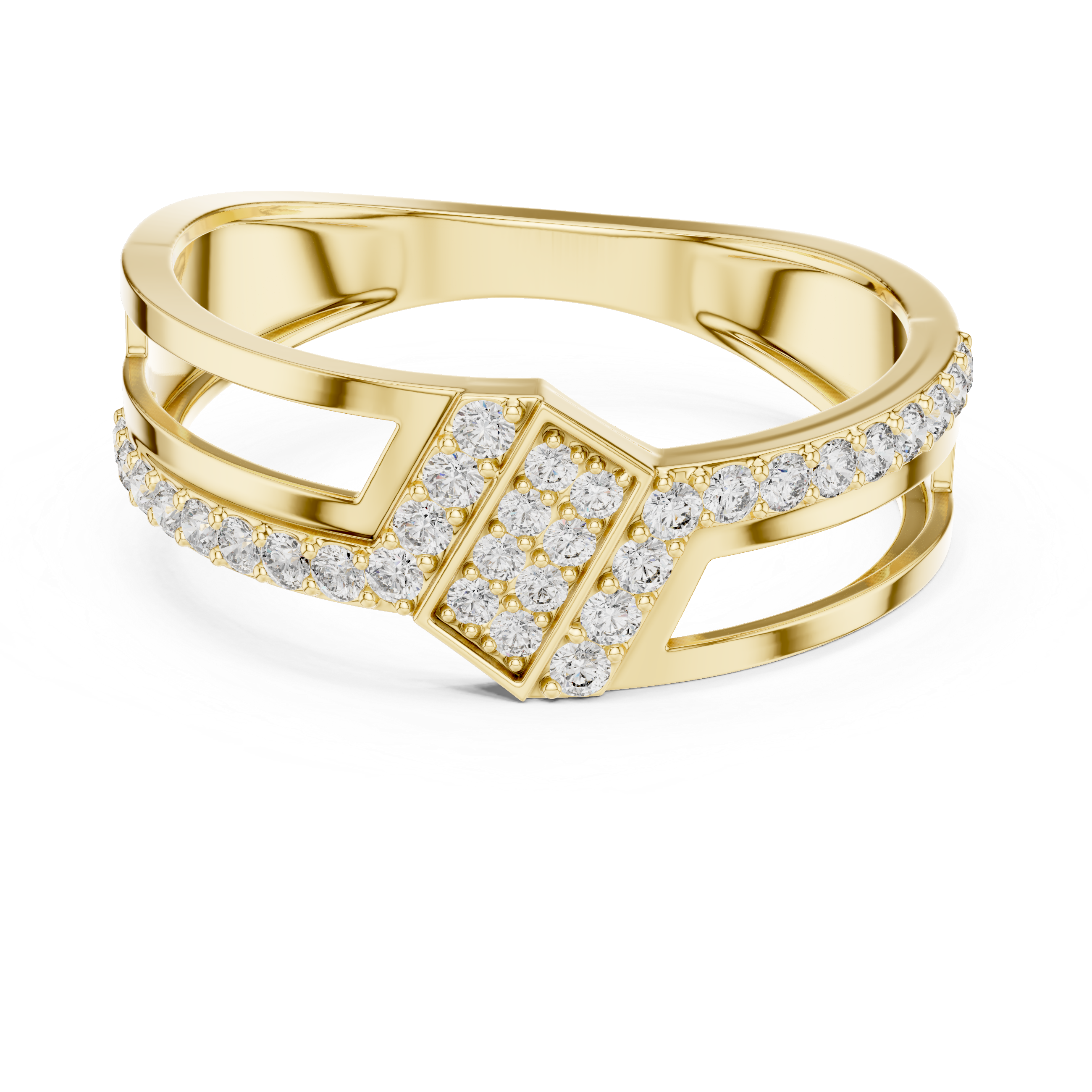 Modern Open Gallery Diamond Ring with Geometric Center Cluster