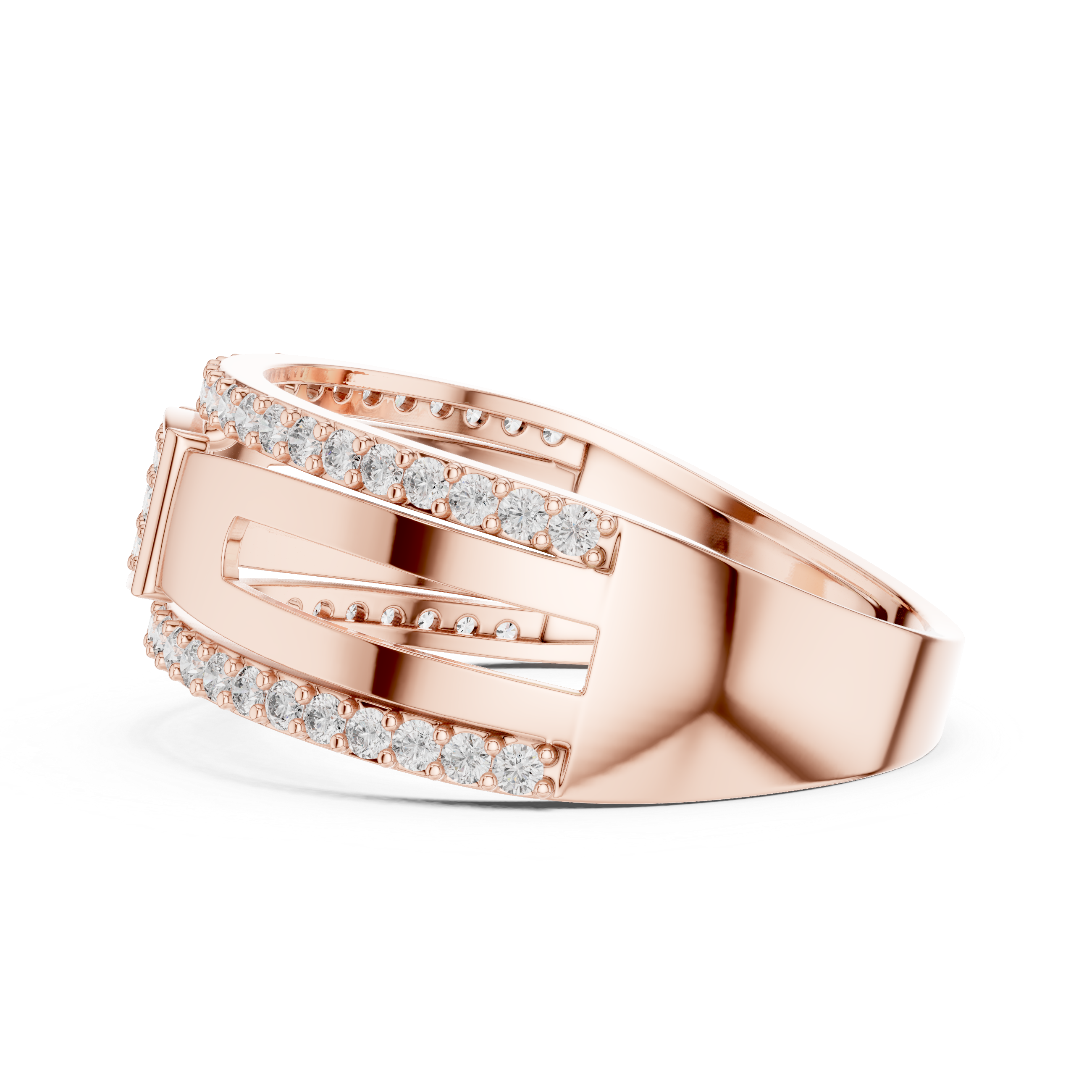 Modern Double Row Diamond Band Ring with Square Cluster Center