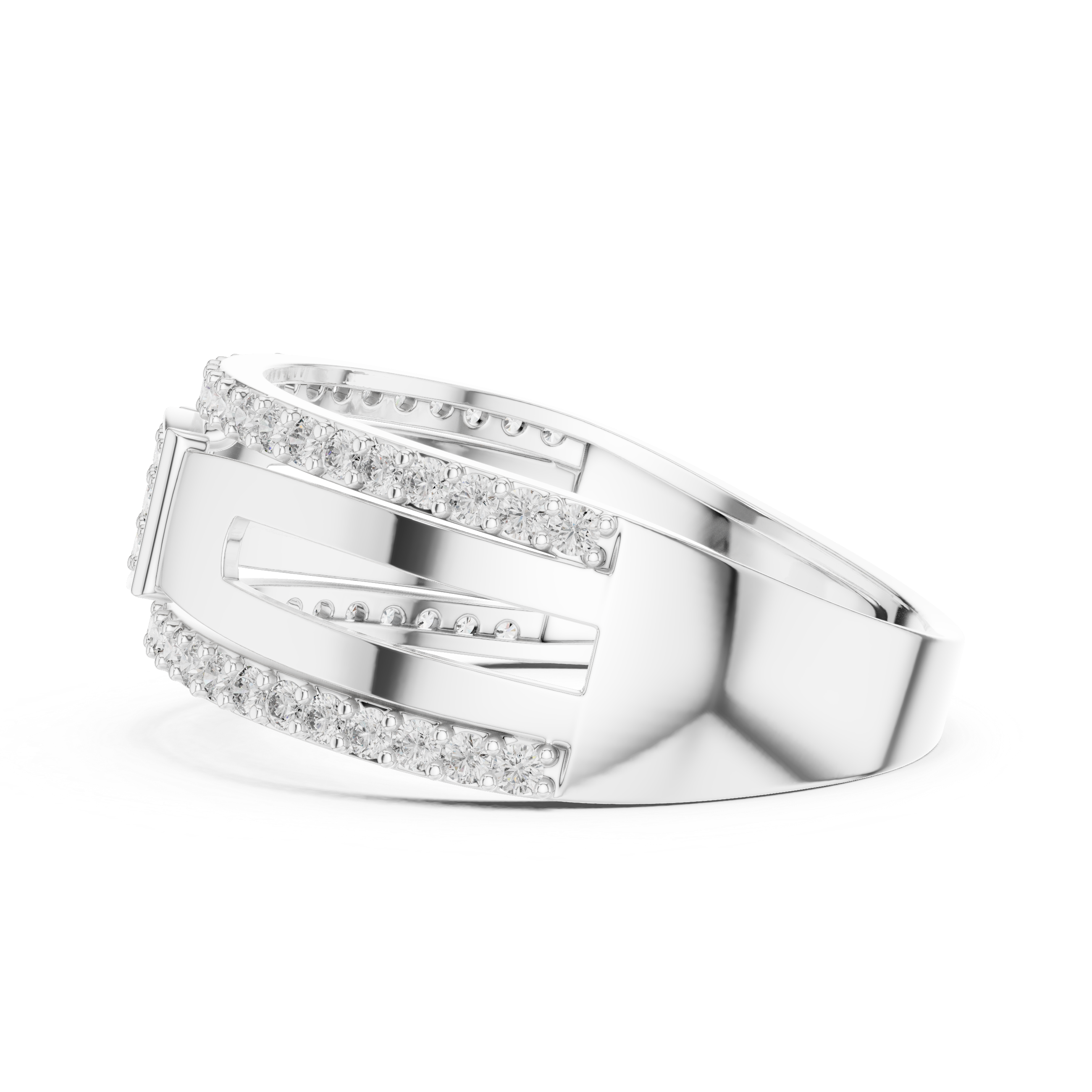 Modern Double Row Diamond Band Ring with Square Cluster Center