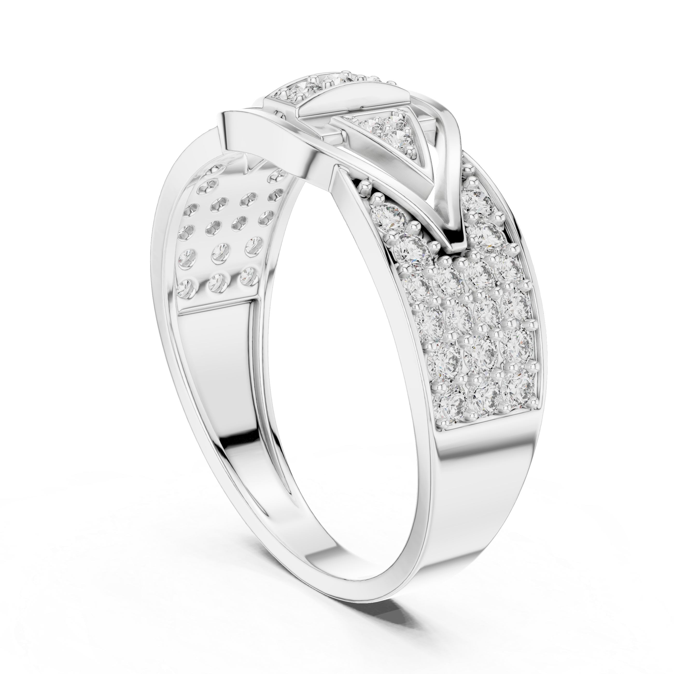 Modern Geometric Diamond Ring with Symmetrical Arrow Design