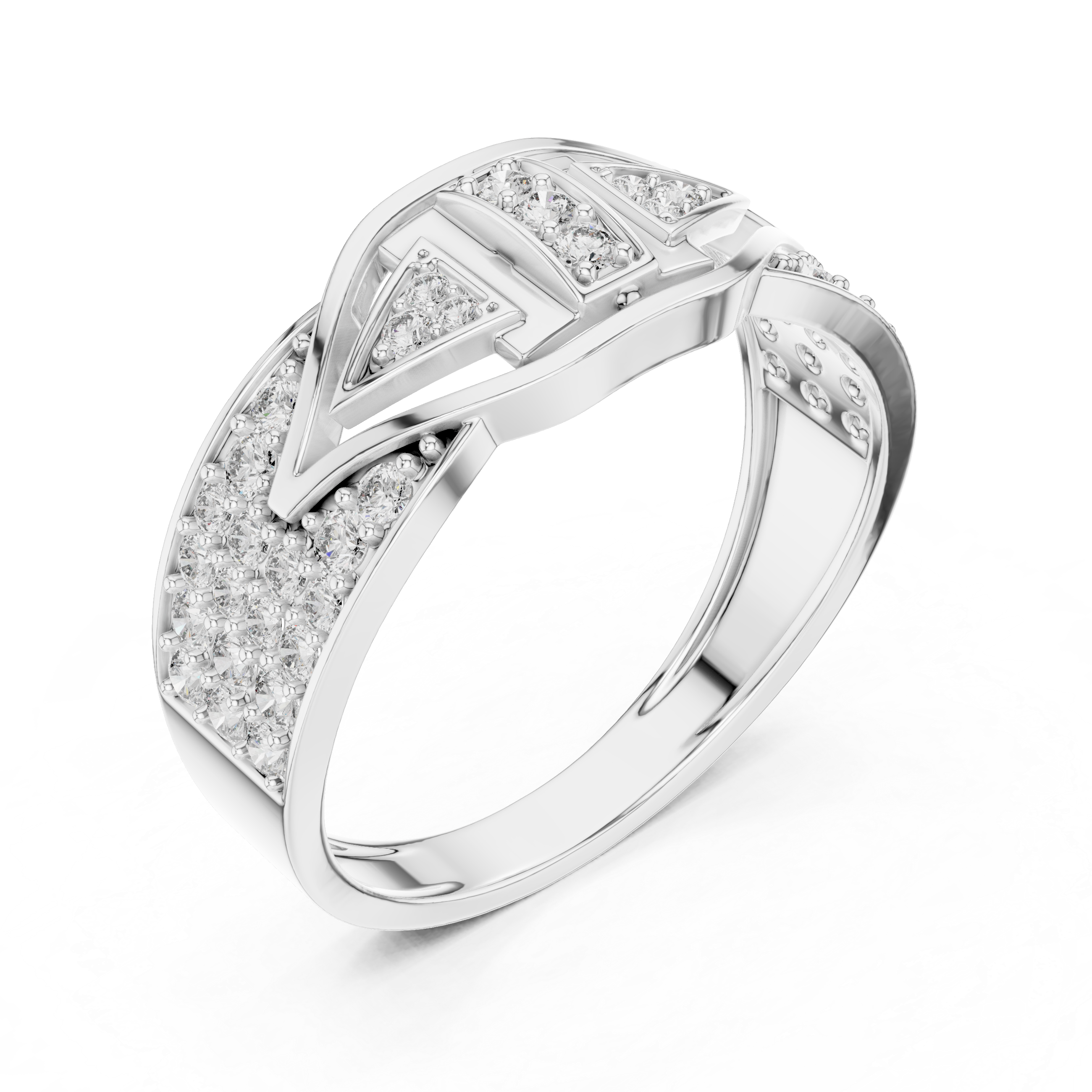 Modern Geometric Diamond Ring with Symmetrical Arrow Design