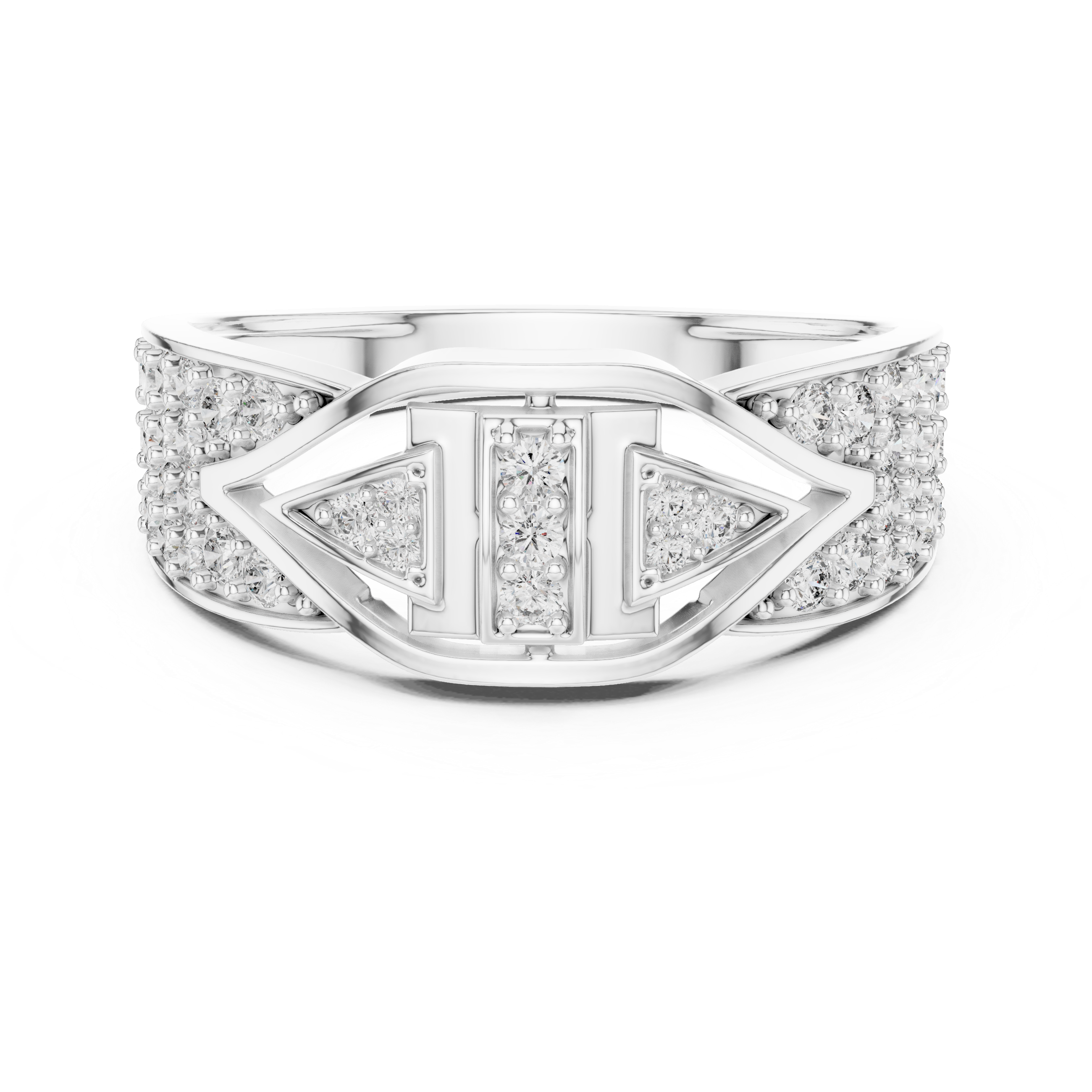 Modern Geometric Diamond Ring with Symmetrical Arrow Design