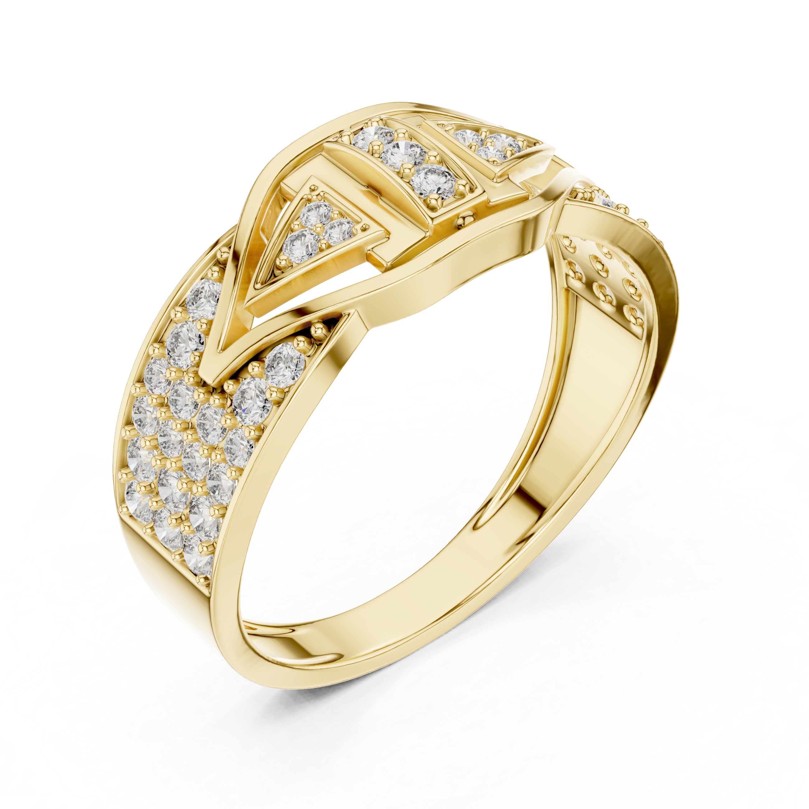 Modern Geometric Diamond Ring with Symmetrical Arrow Design
