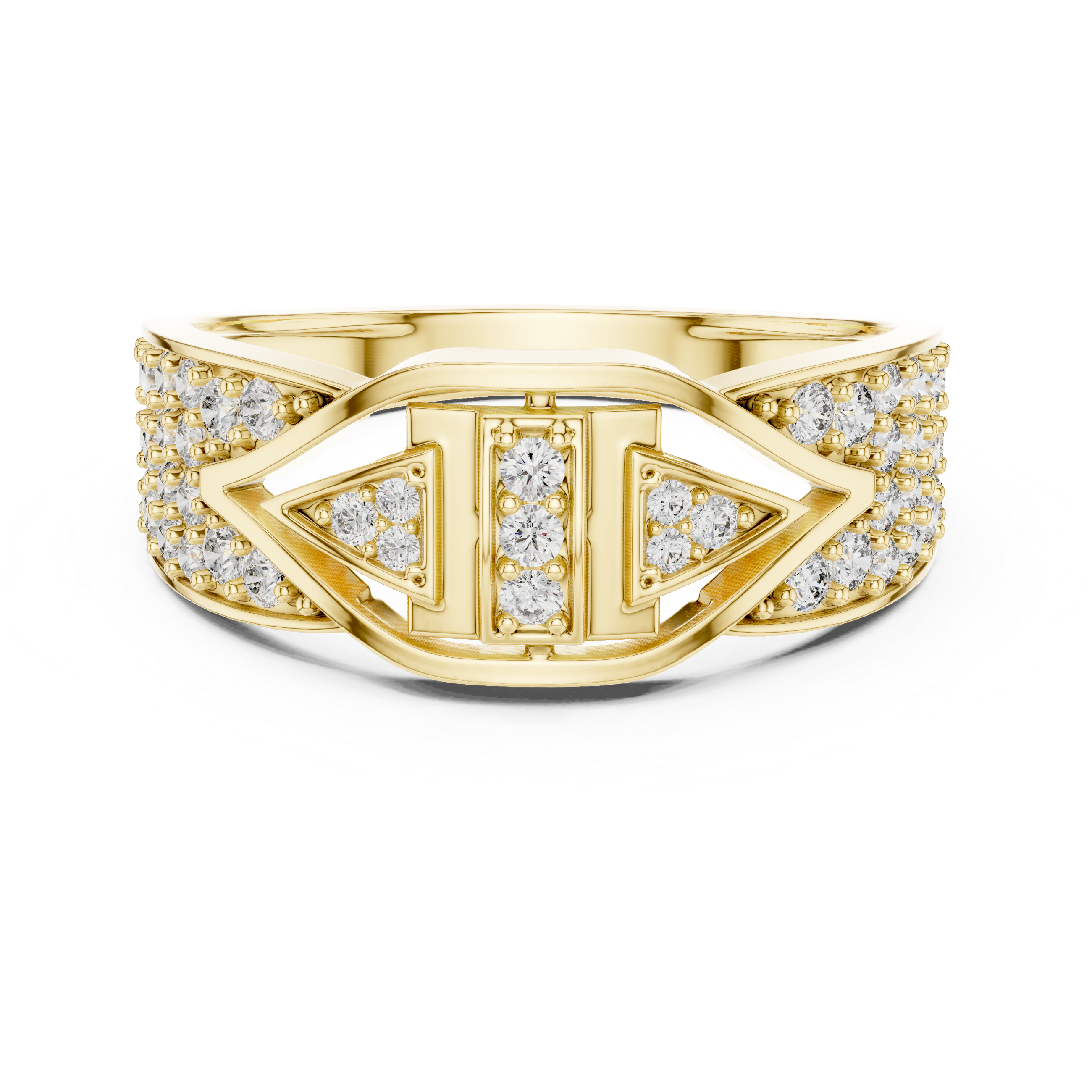 Modern Geometric Diamond Ring with Symmetrical Arrow Design
