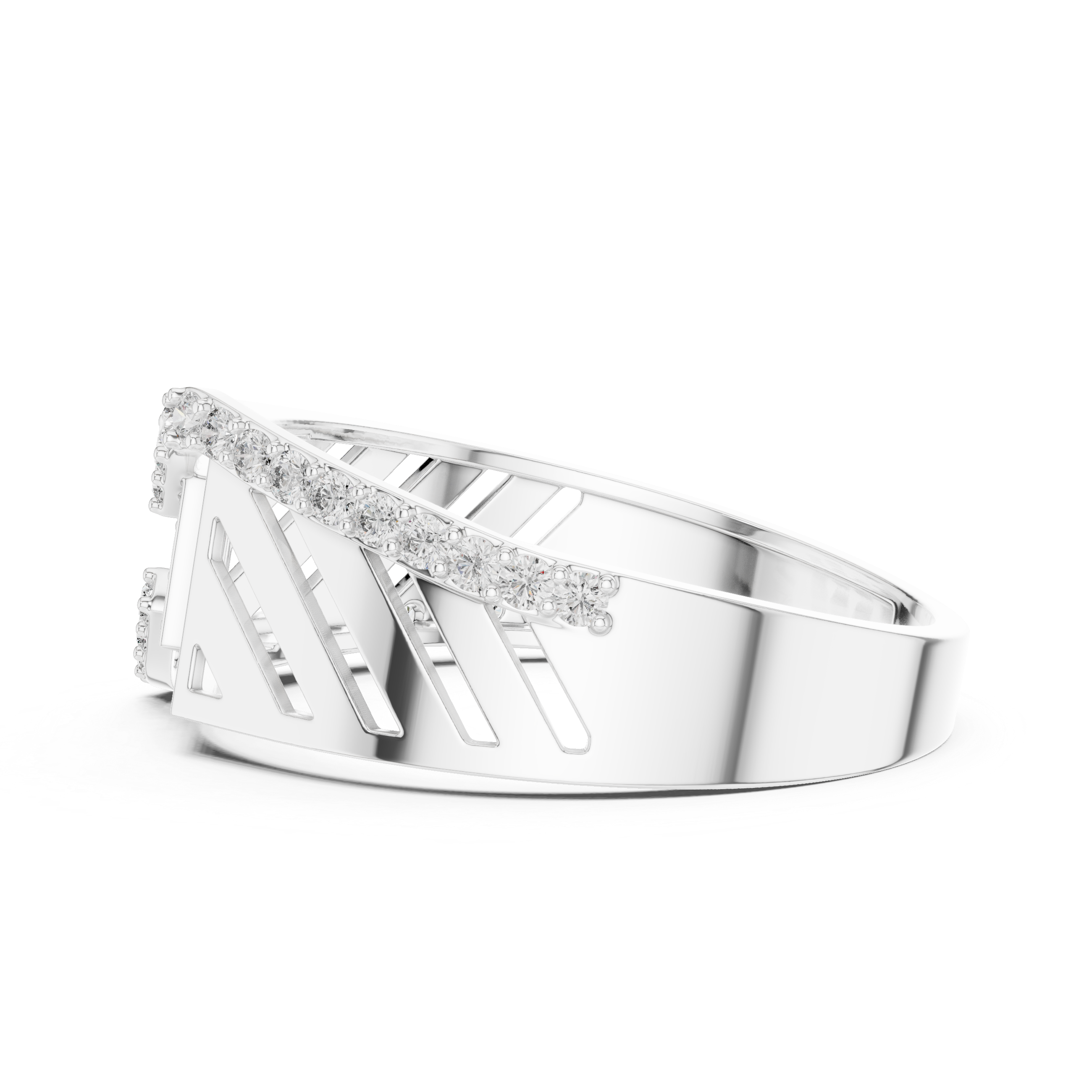 Modern Roman Numeral Diamond Ring with Wave Pavé Design
