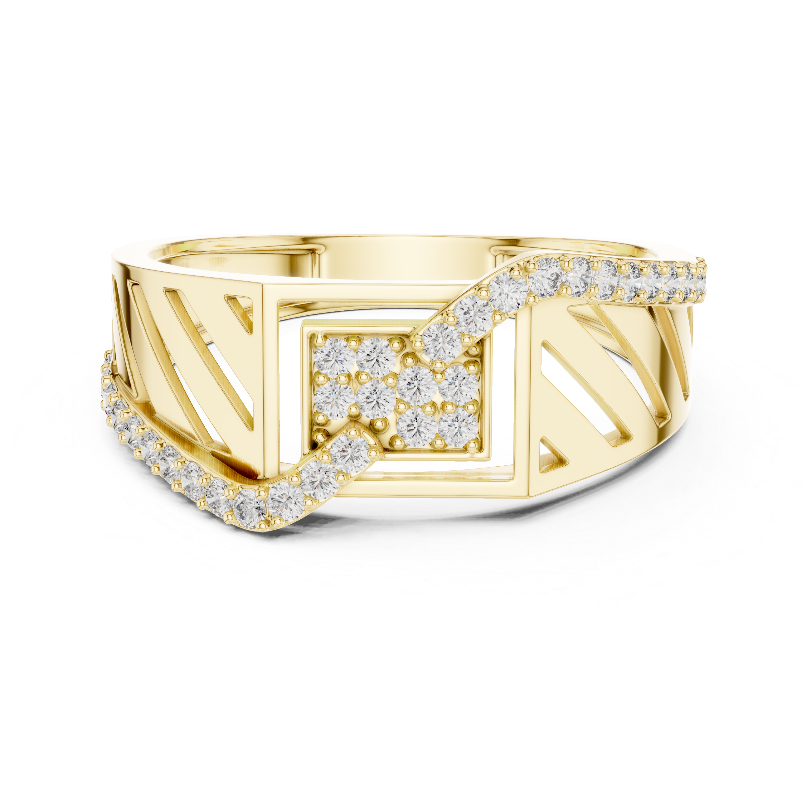 Modern Roman Numeral Diamond Ring with Wave Pavé Design