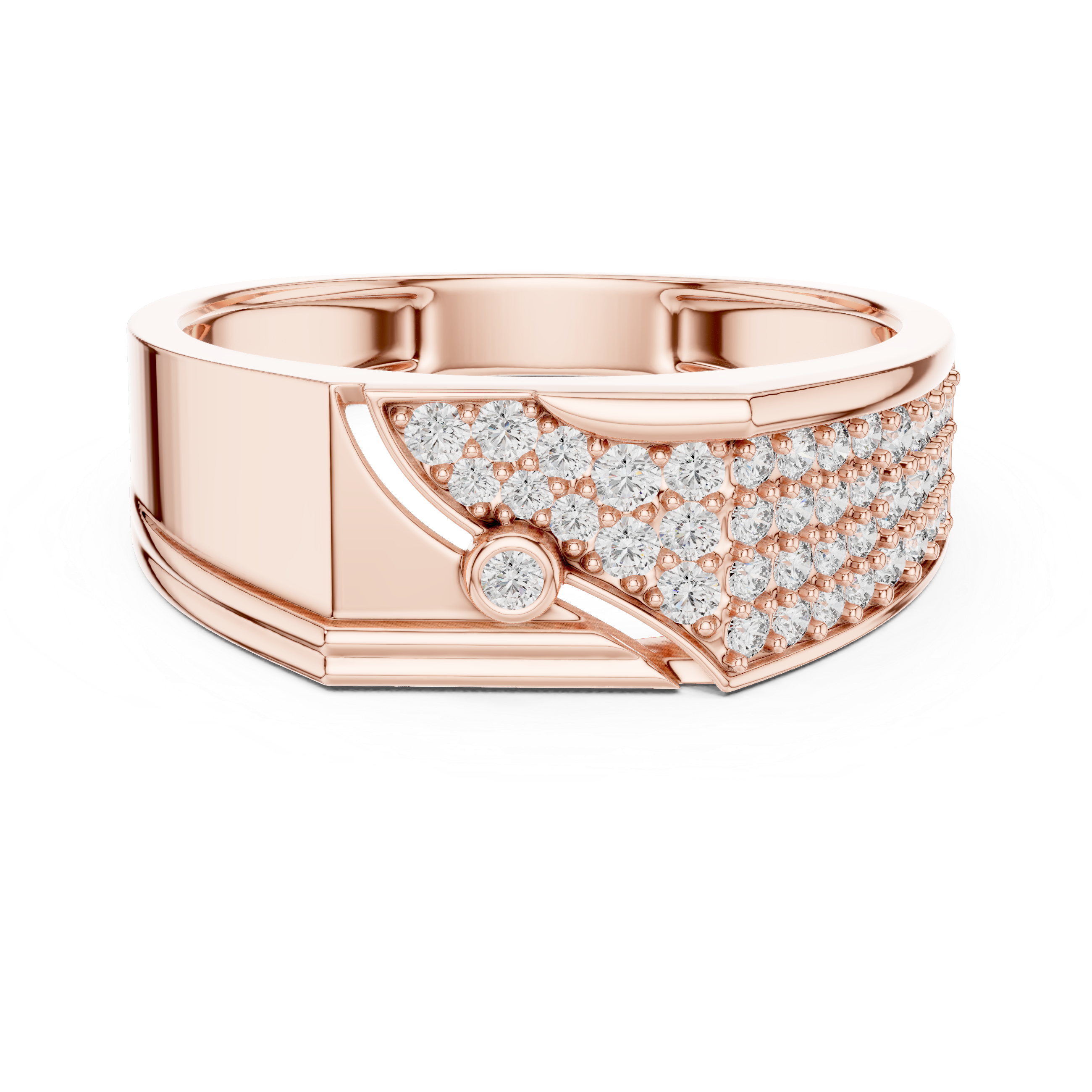 Modern Pavé Diamond Statement Ring with Asymmetrical Flow Design