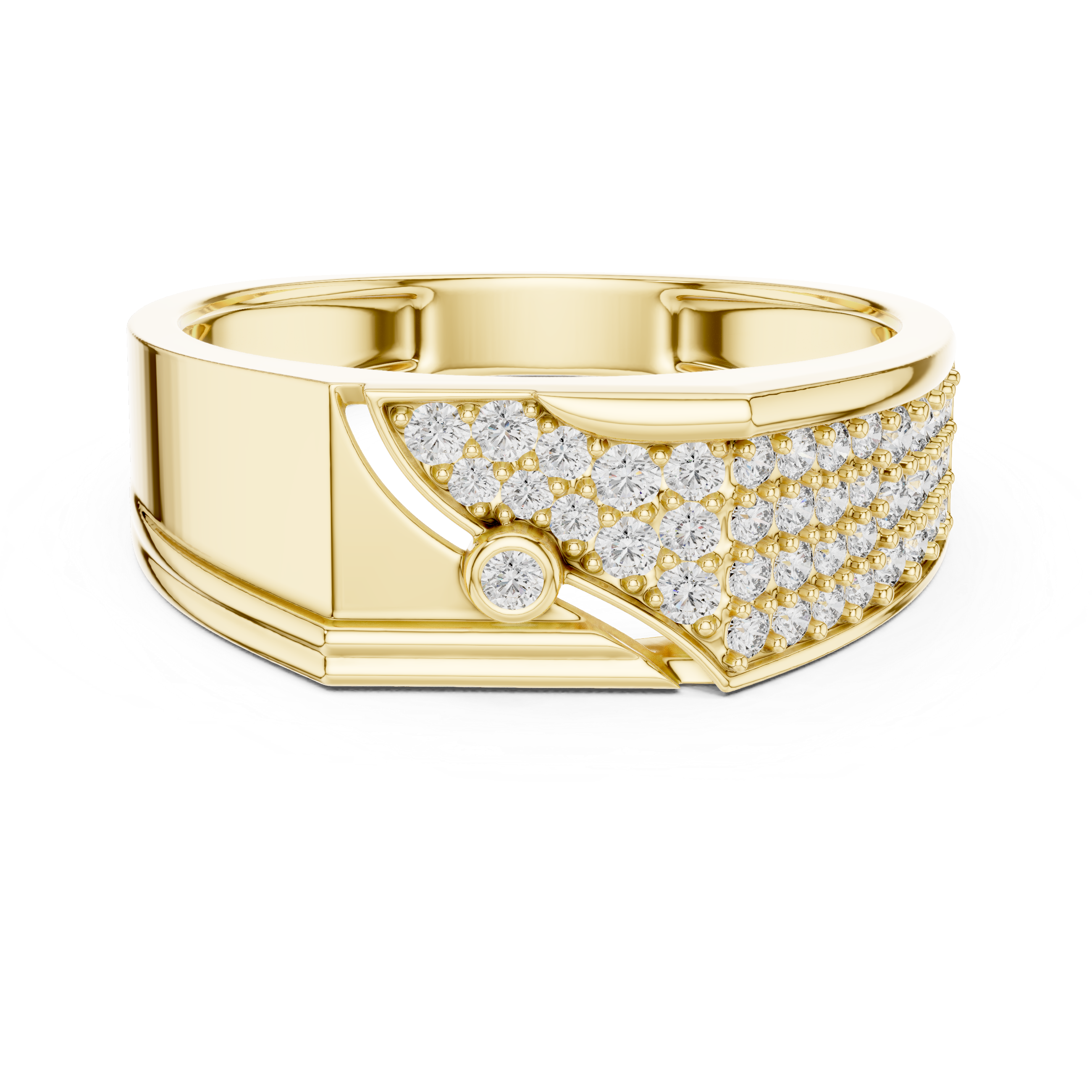 Modern Pavé Diamond Statement Ring with Asymmetrical Flow Design