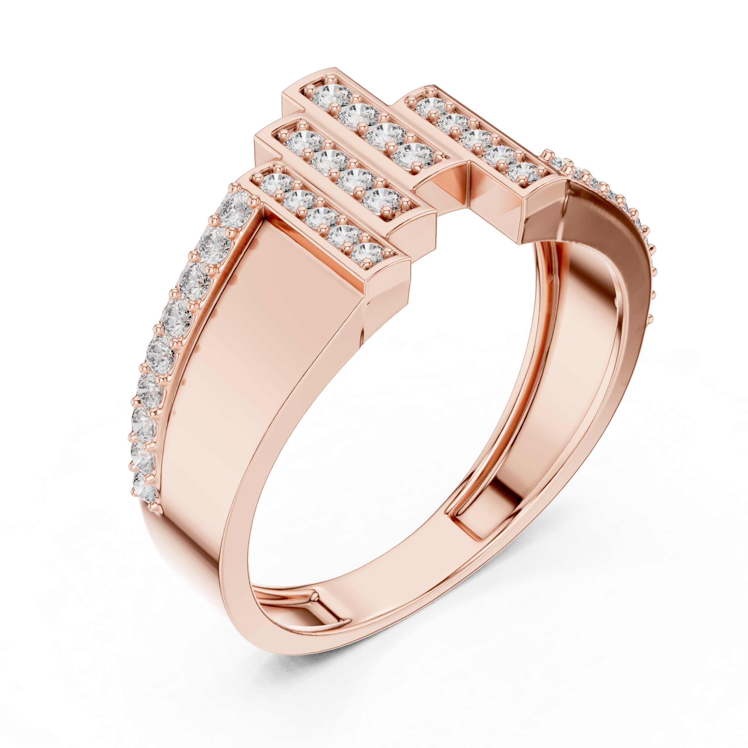 Modern Vertical Bar Diamond Ring with Architectural Open Design