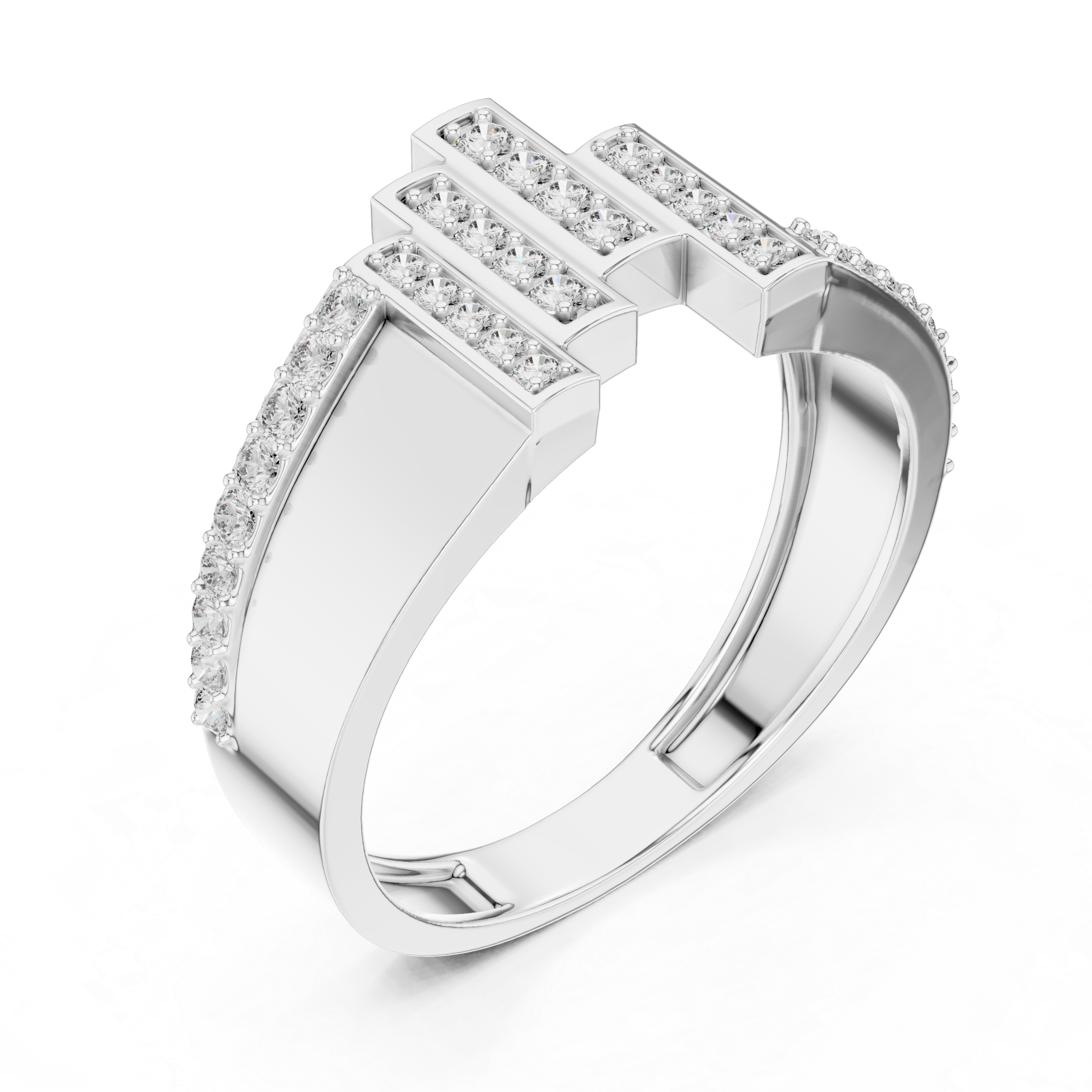 Modern Vertical Bar Diamond Ring with Architectural Open Design